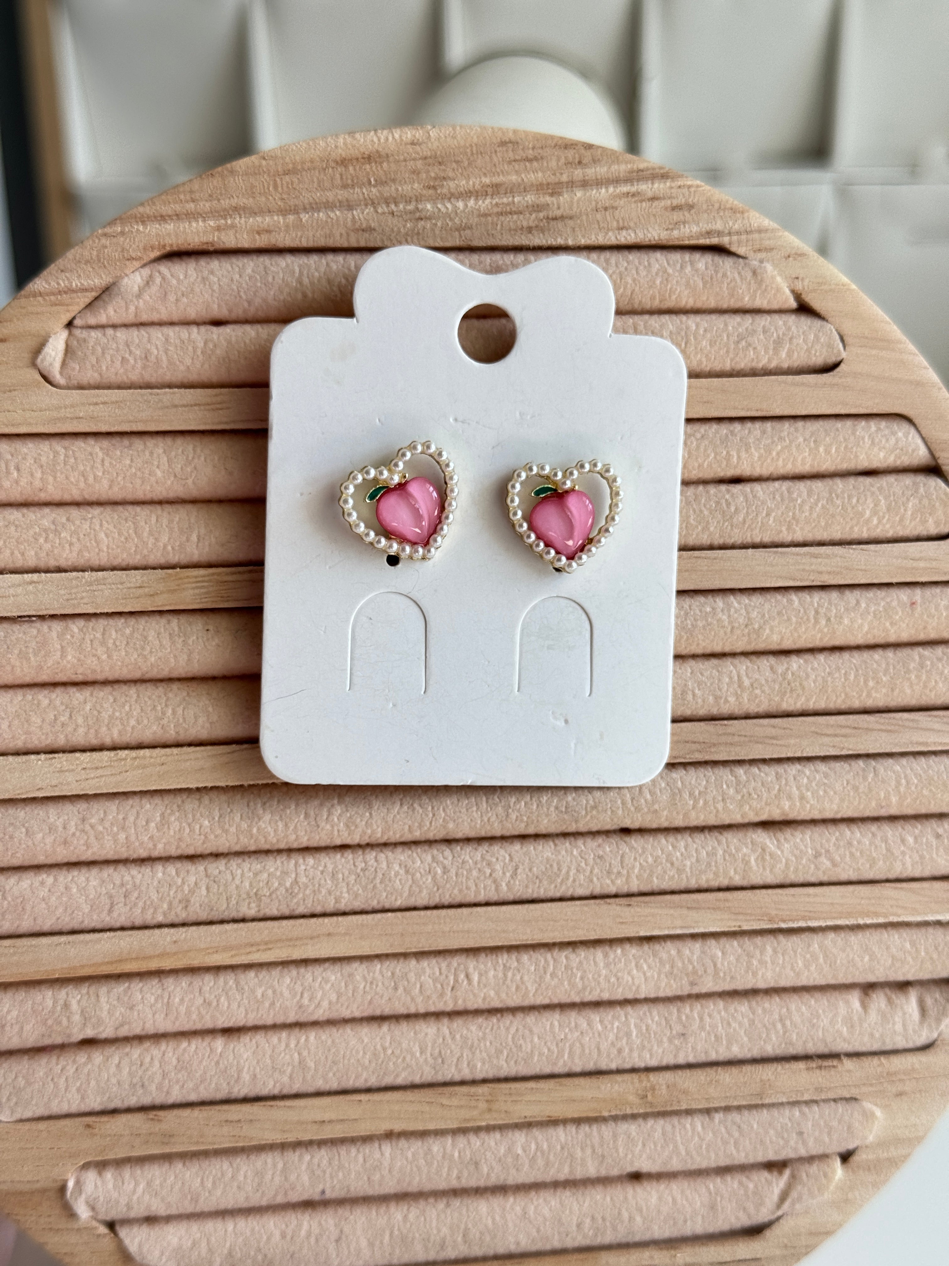 Peach Earrings with Exquisite Pearl Accent