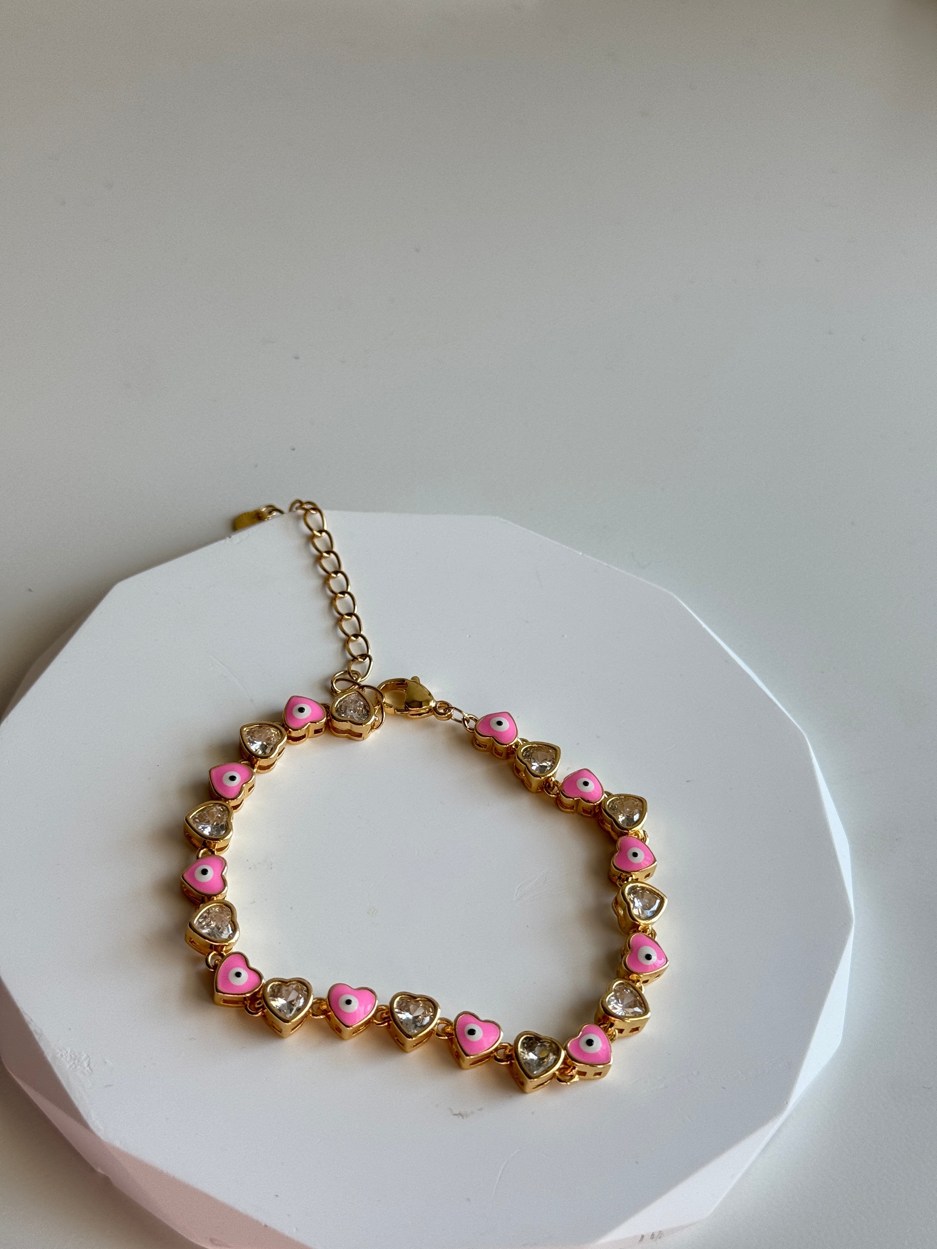 Pink Evil Eye Heart Bracelet
