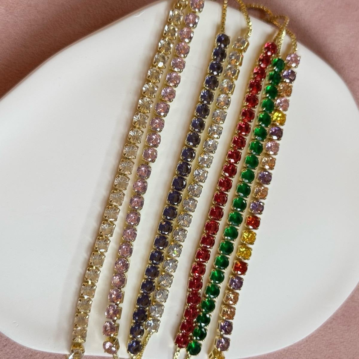 Gold Plated Adjustable Crystal Tennis Bracelet – Multiple Colors