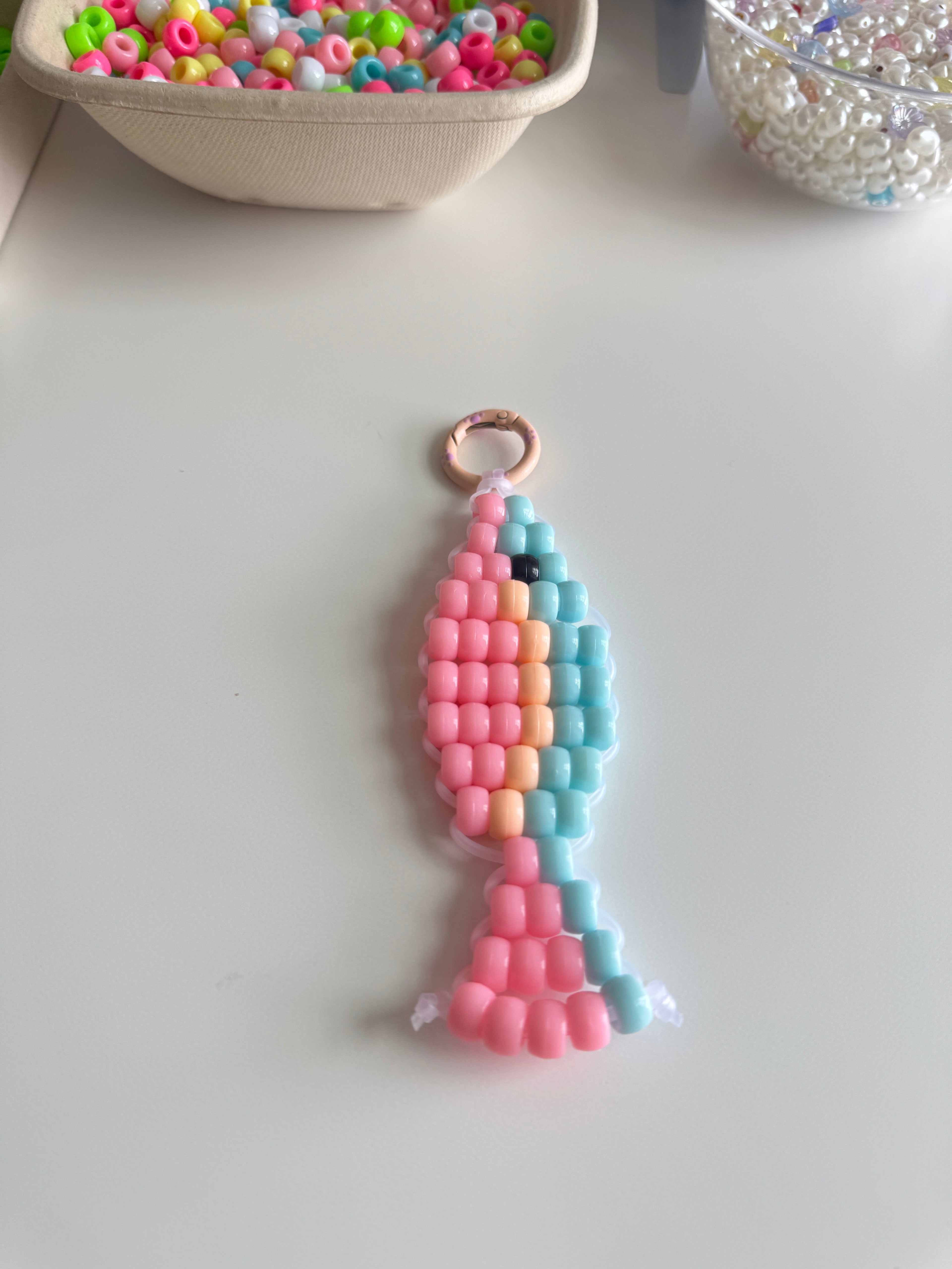 Pastel Fish Pony Bead Keychain