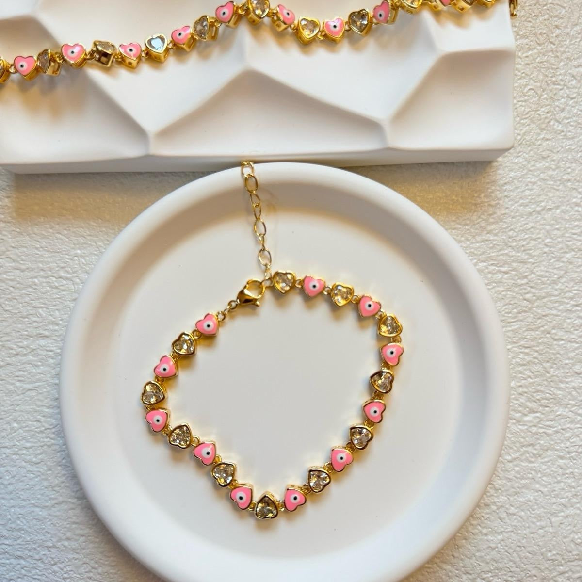 Pink Evil Eye Heart Bracelet