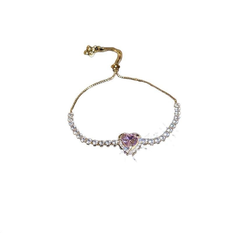 Pink heart  Adjustable Gold Bracelet