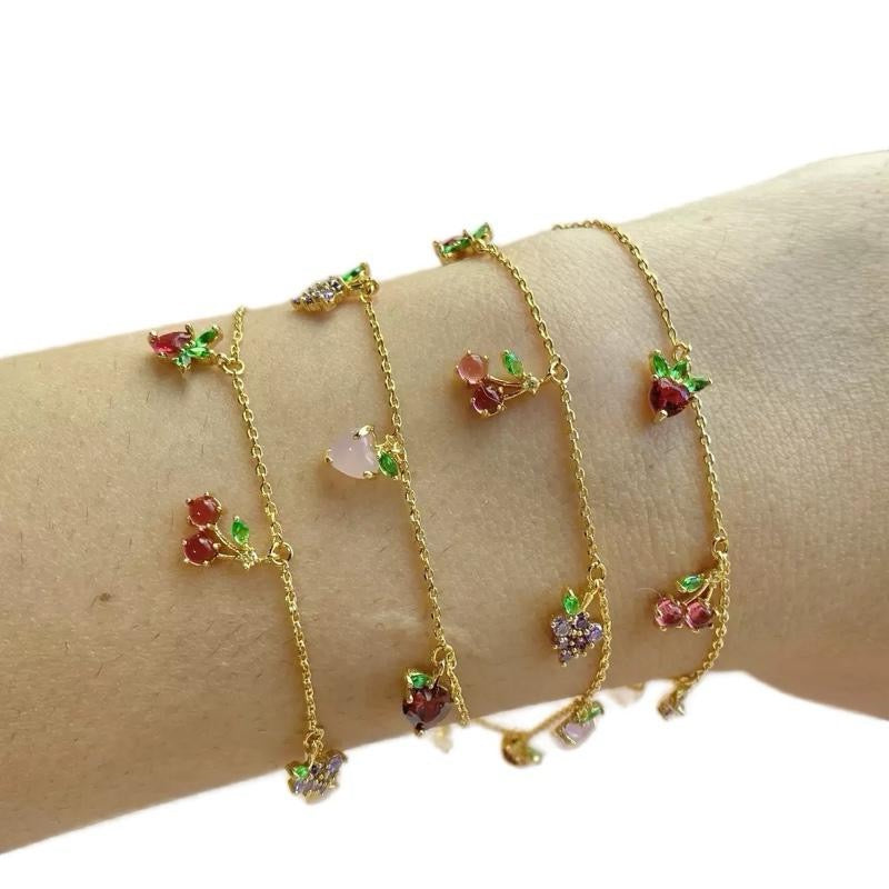 Gold Fruit Charm Bracelet