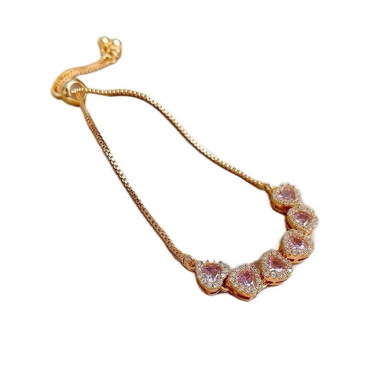 Gold Pink Heart Zircon Slider Bracelet