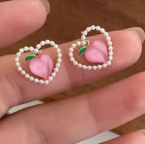 Peach Earrings with Exquisite Pearl Accent
