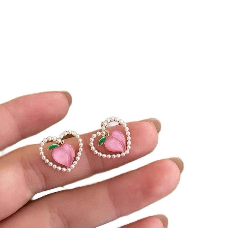 Peach Earrings with Exquisite Pearl Accent