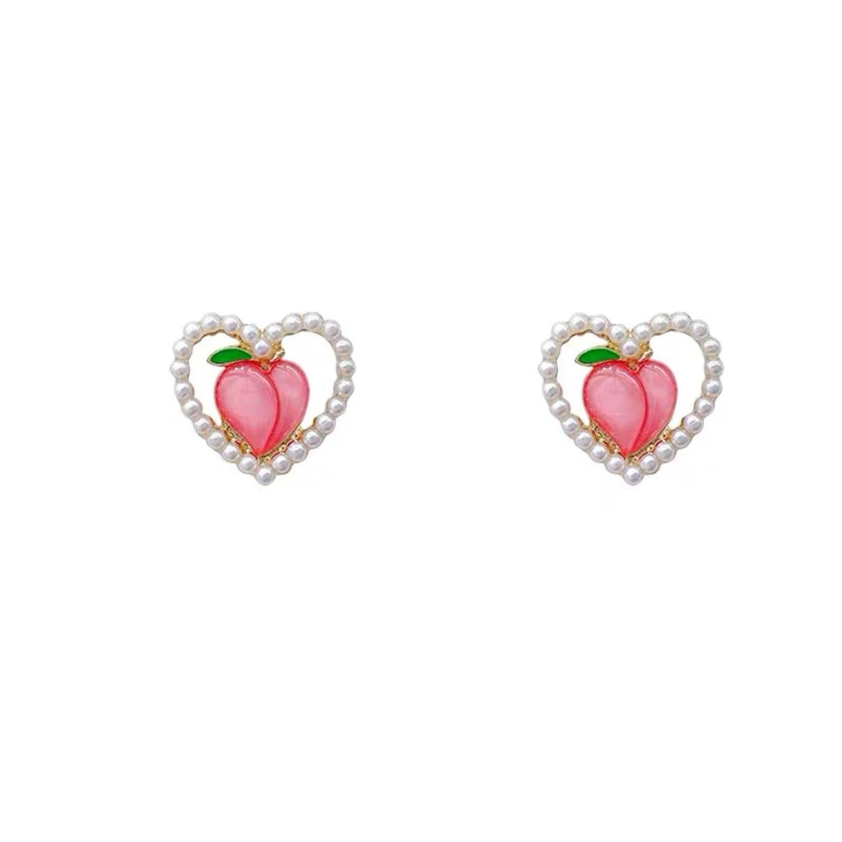 Peach Earrings with Exquisite Pearl Accent