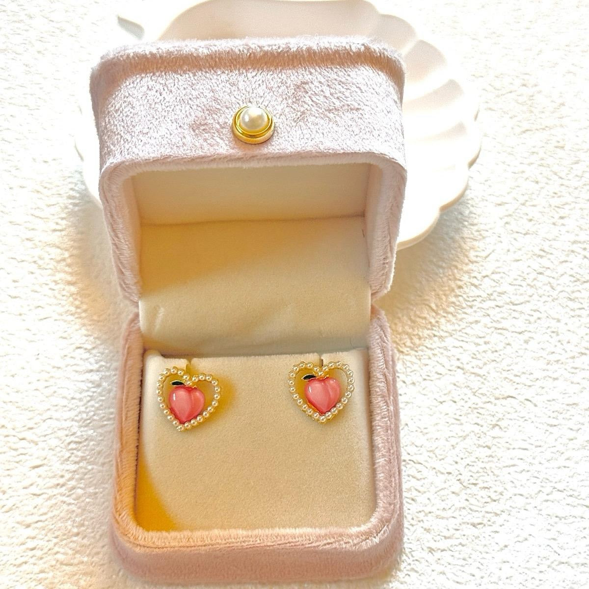 Peach Earrings with Exquisite Pearl Accent