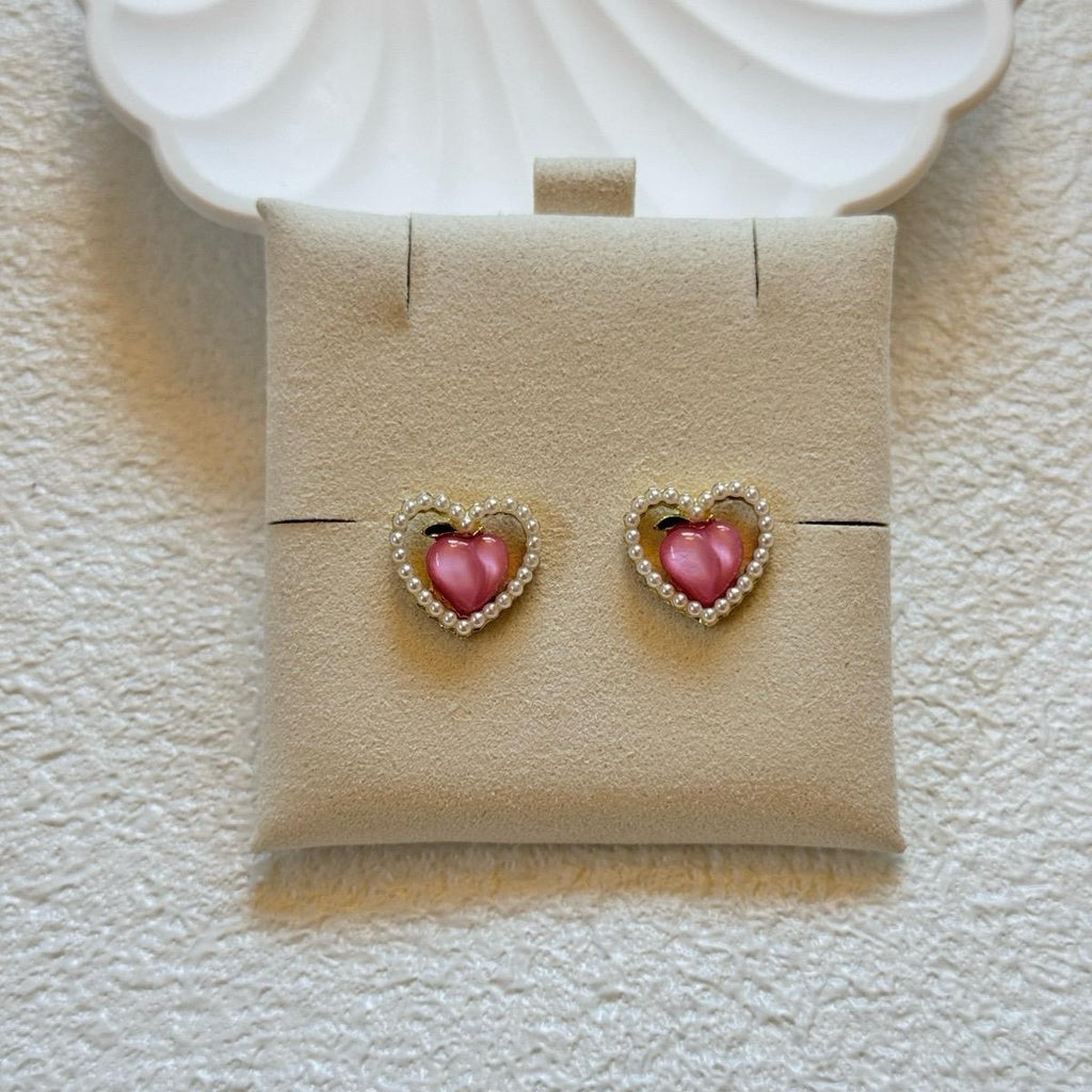 Peach Earrings with Exquisite Pearl Accent