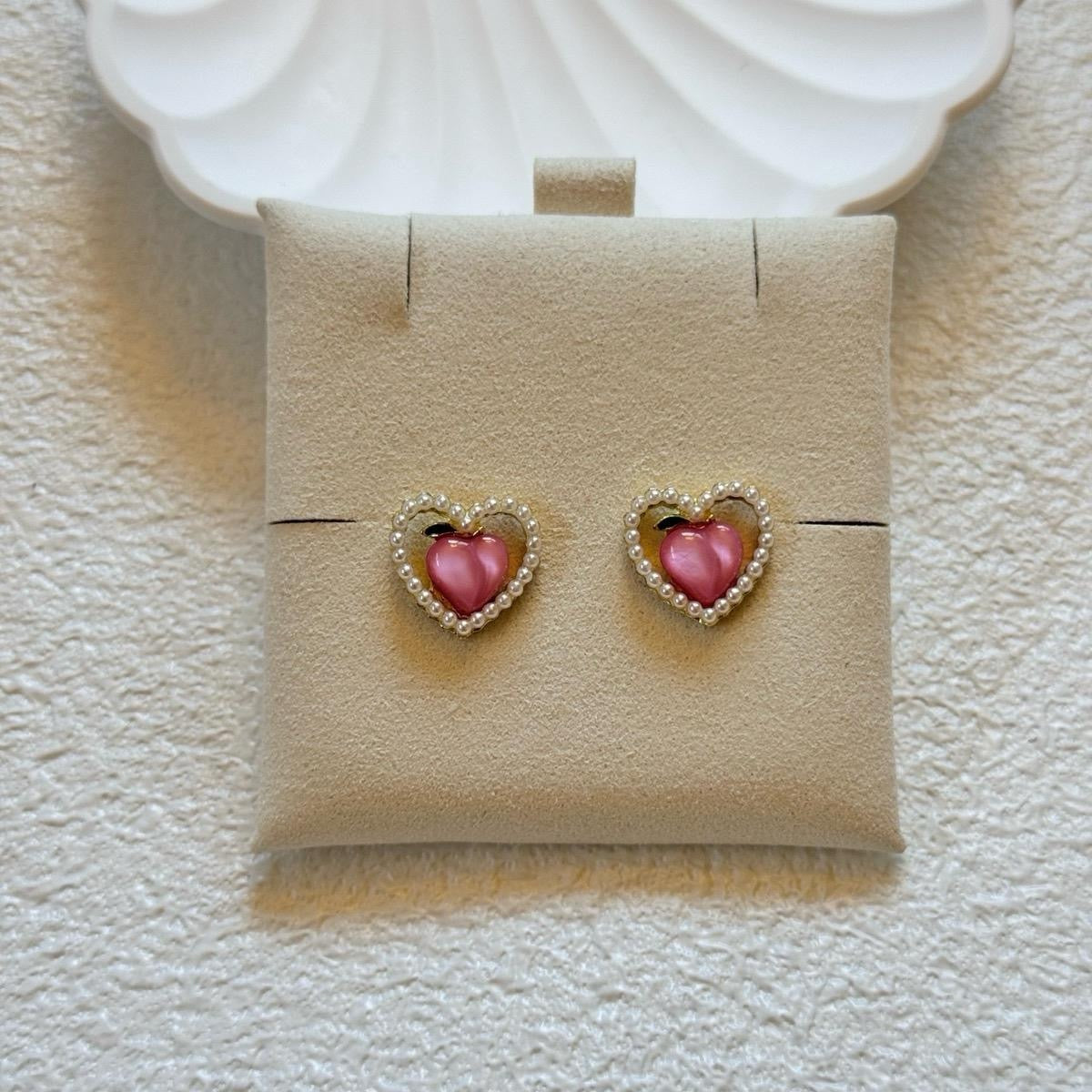 Peach Earrings with Exquisite Pearl Accent