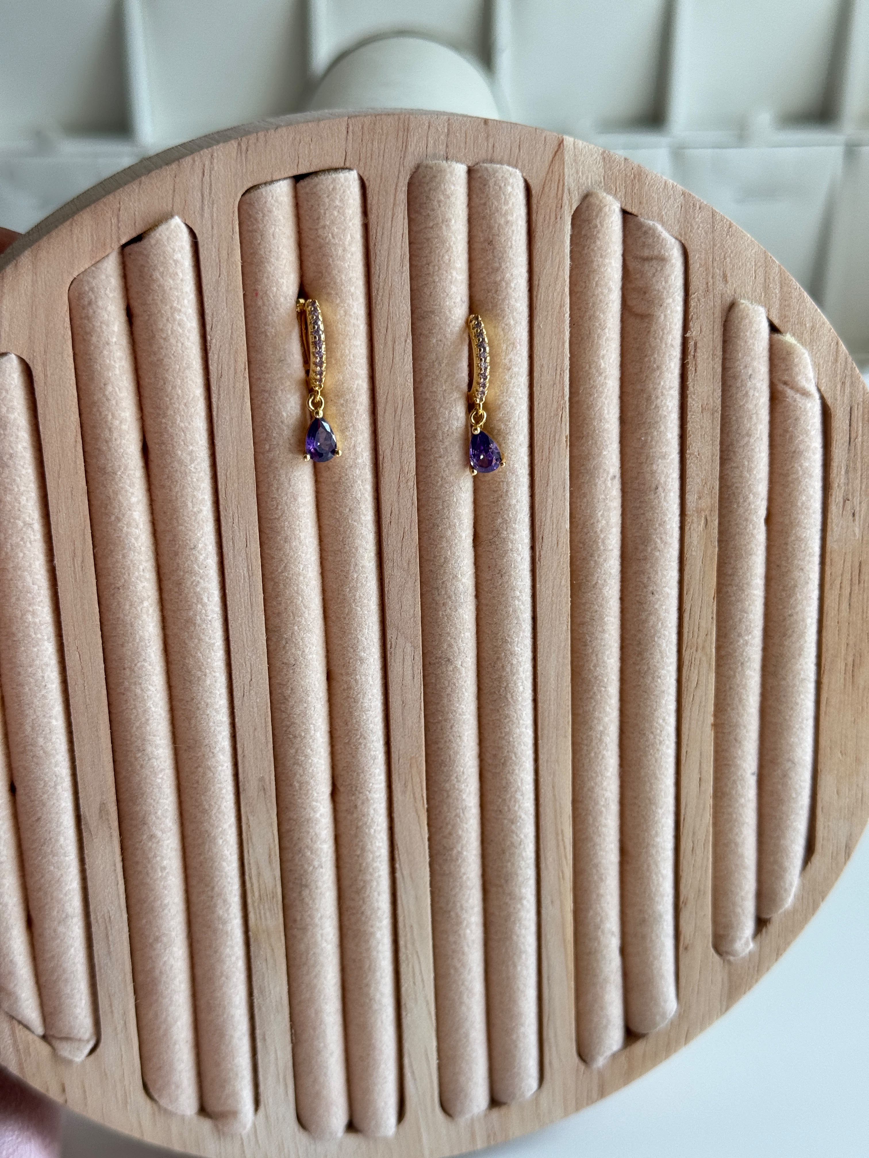 Purple Teardrop Huggie Earrings