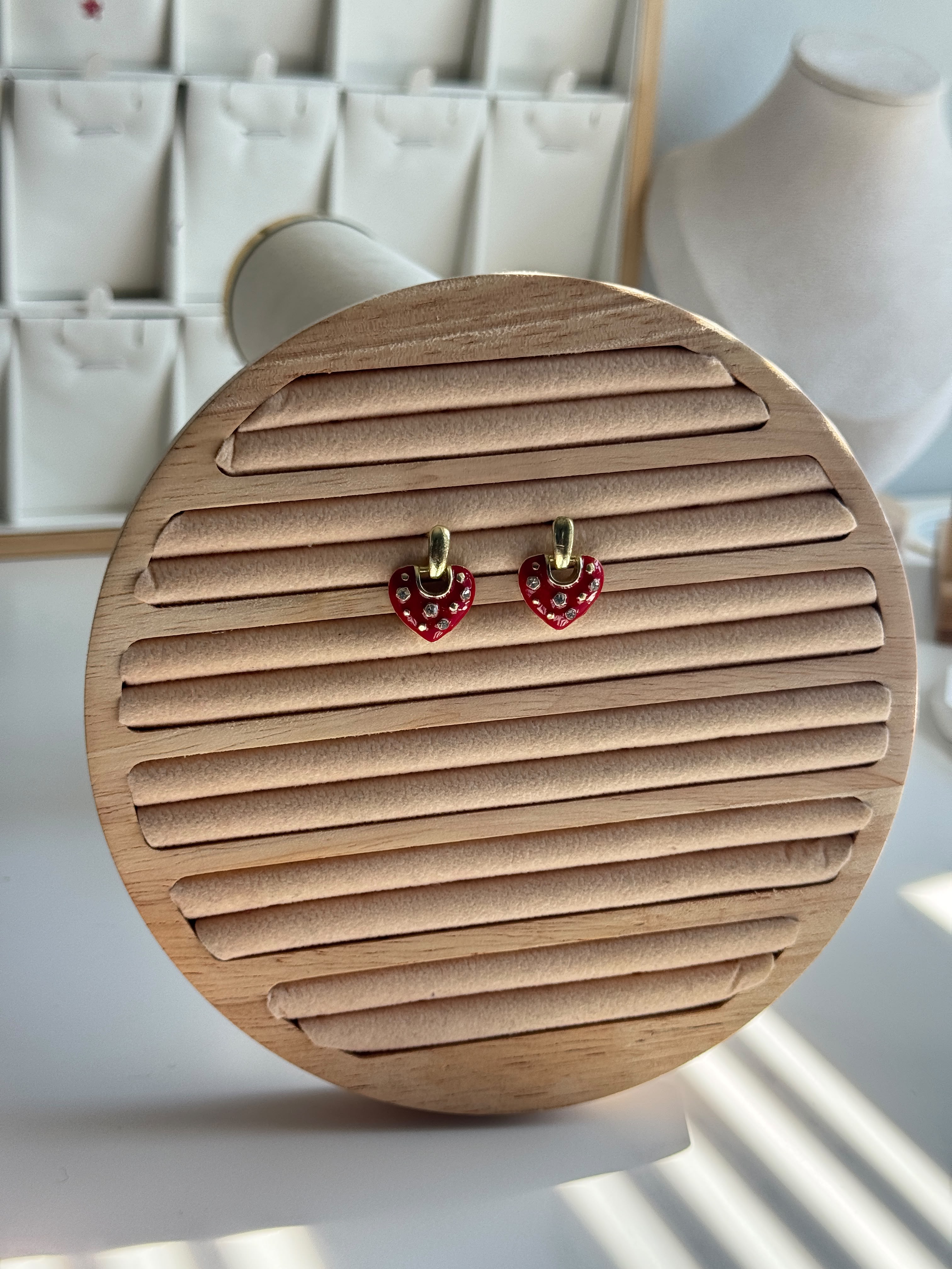 Red Enamel Heart Drop Earrings