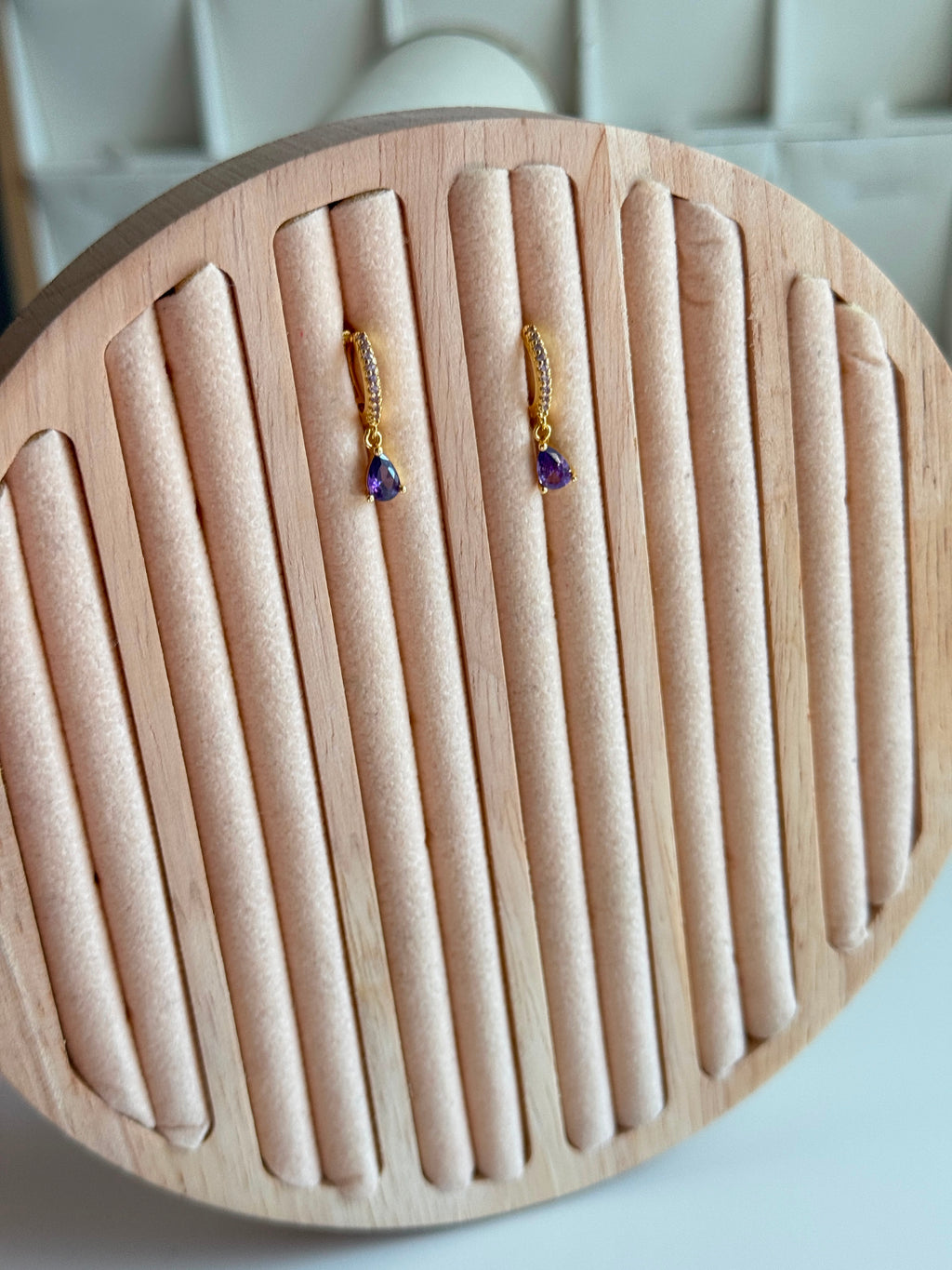 Purple Teardrop Huggie Earrings
