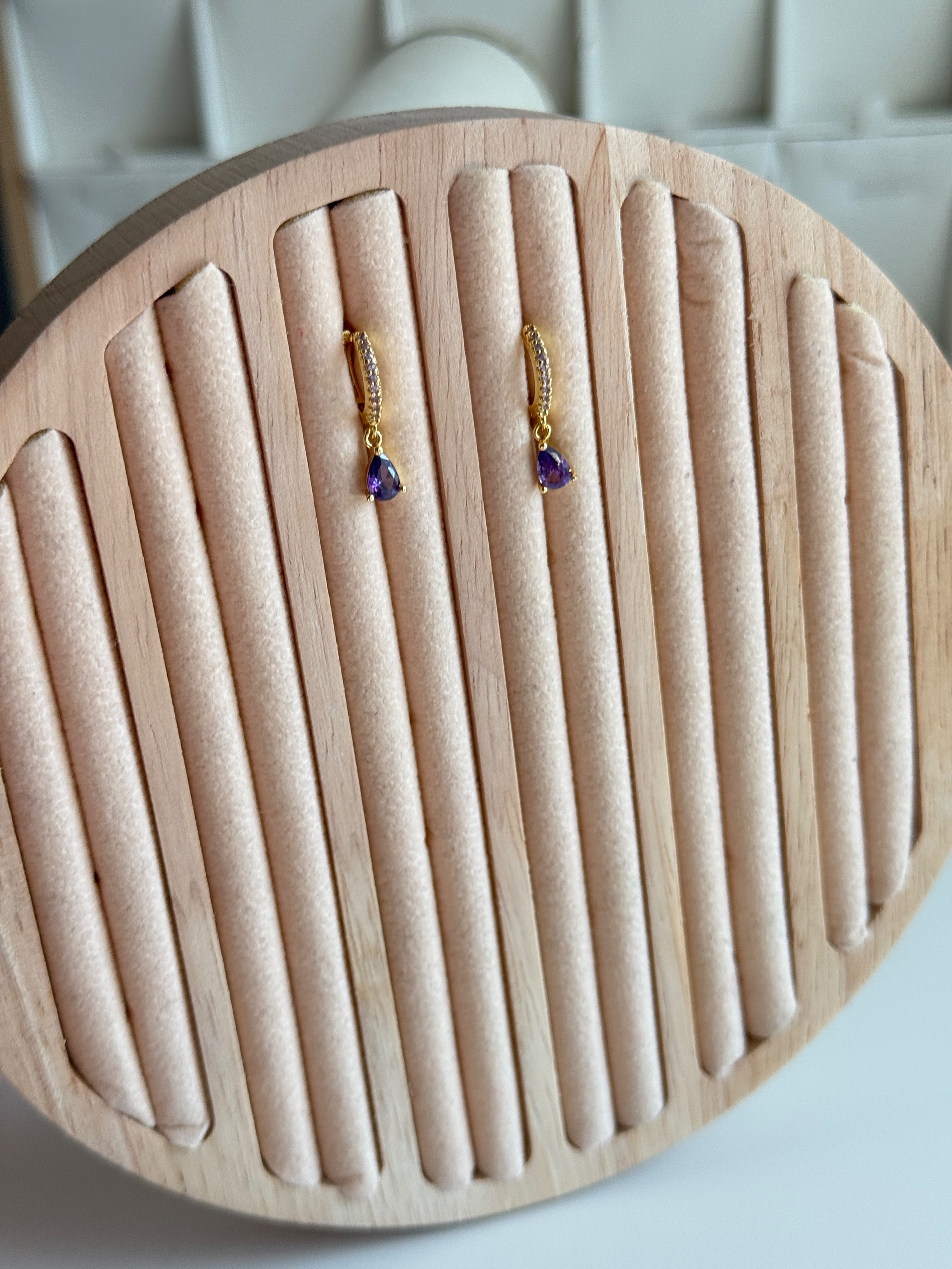 Purple Teardrop Huggie Earrings
