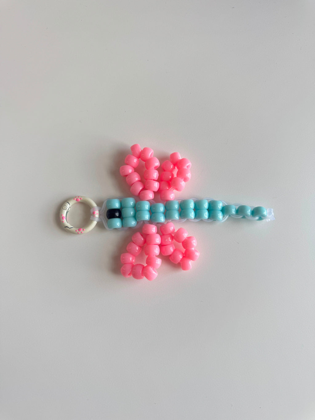 Pink Dragonfly Pony Bead Keychain