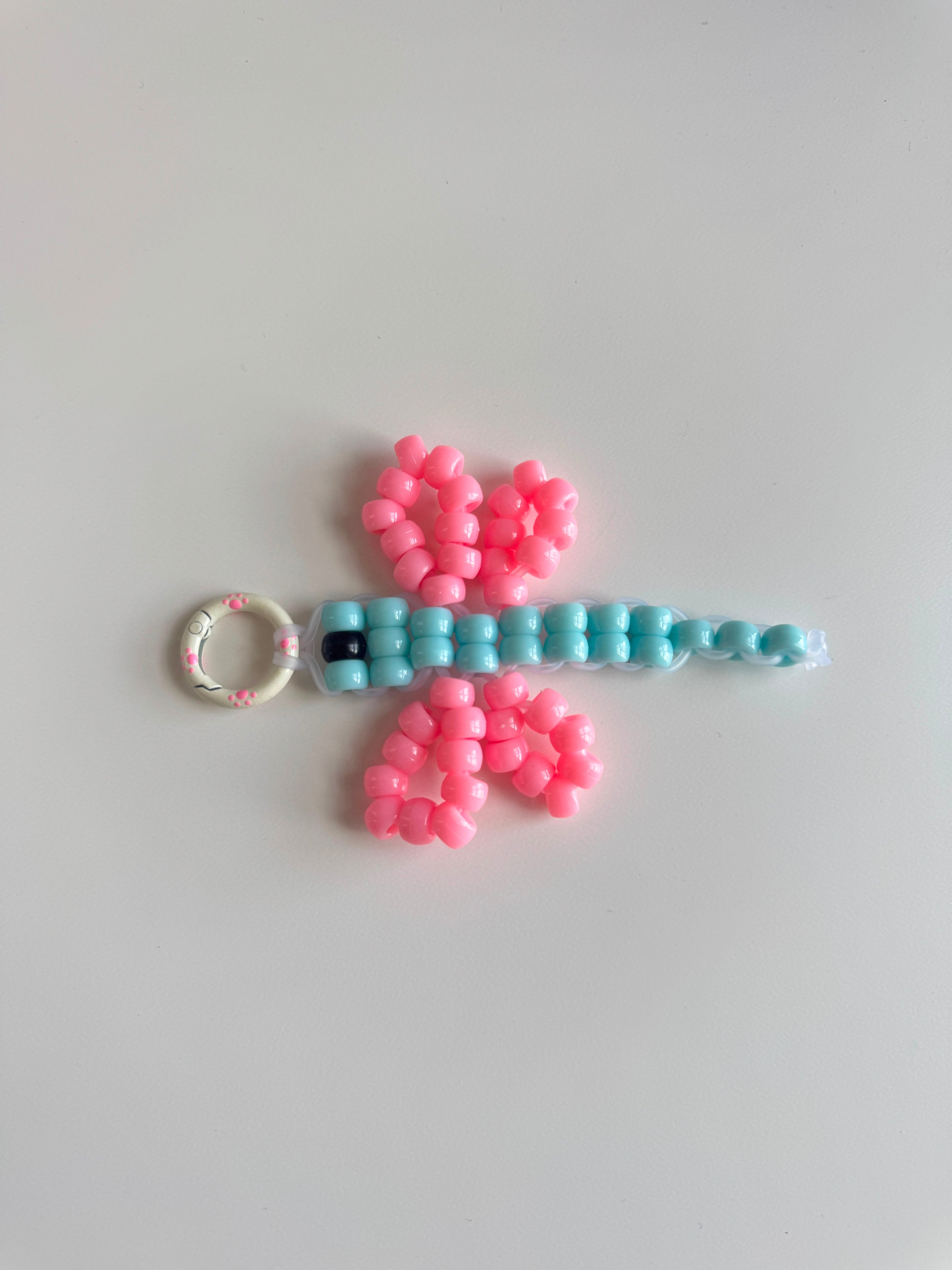 Pink Dragonfly Pony Bead Keychain