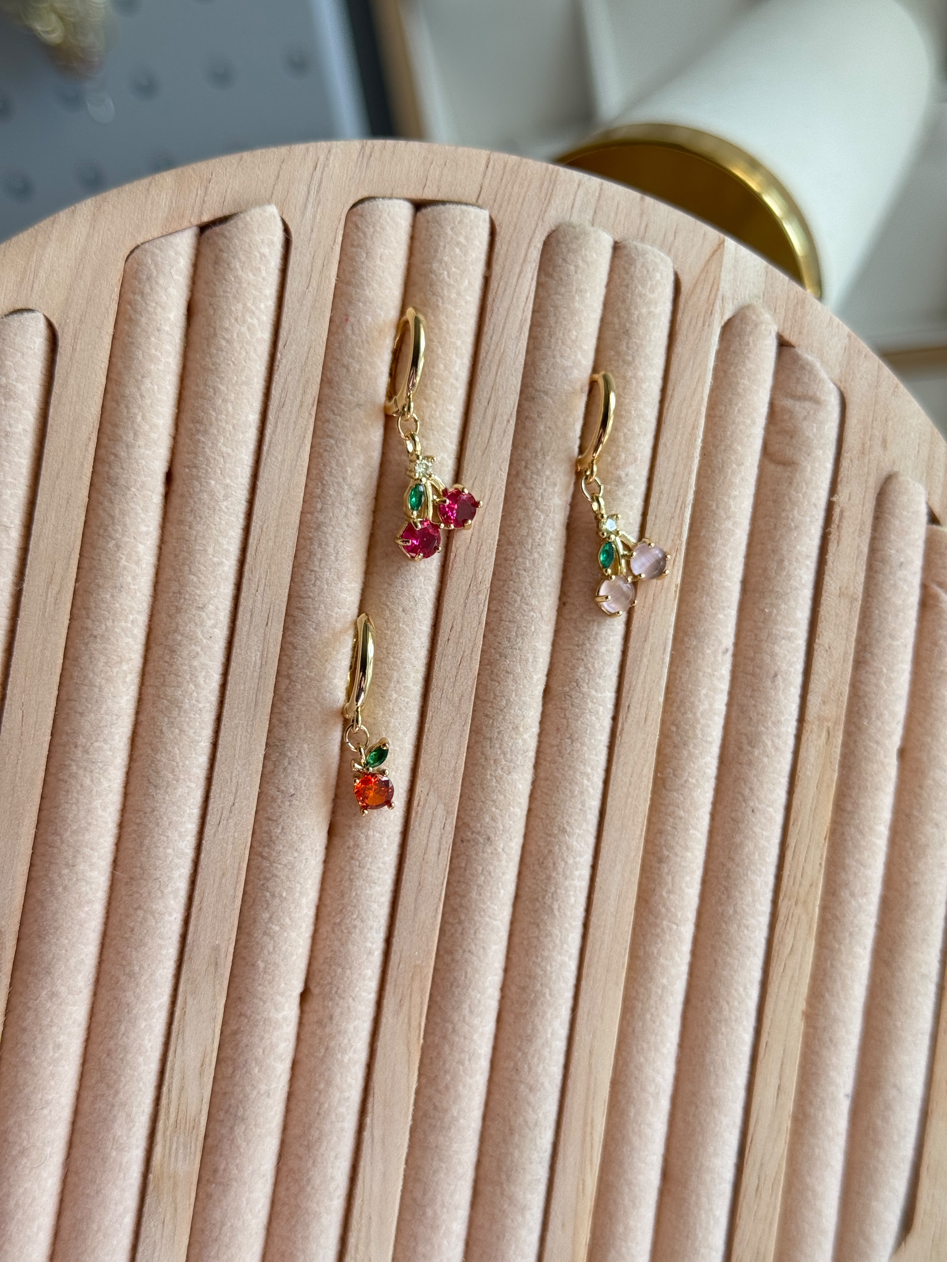 Colorful zircon ear drop,grapes cherry pineapple fruit earrings