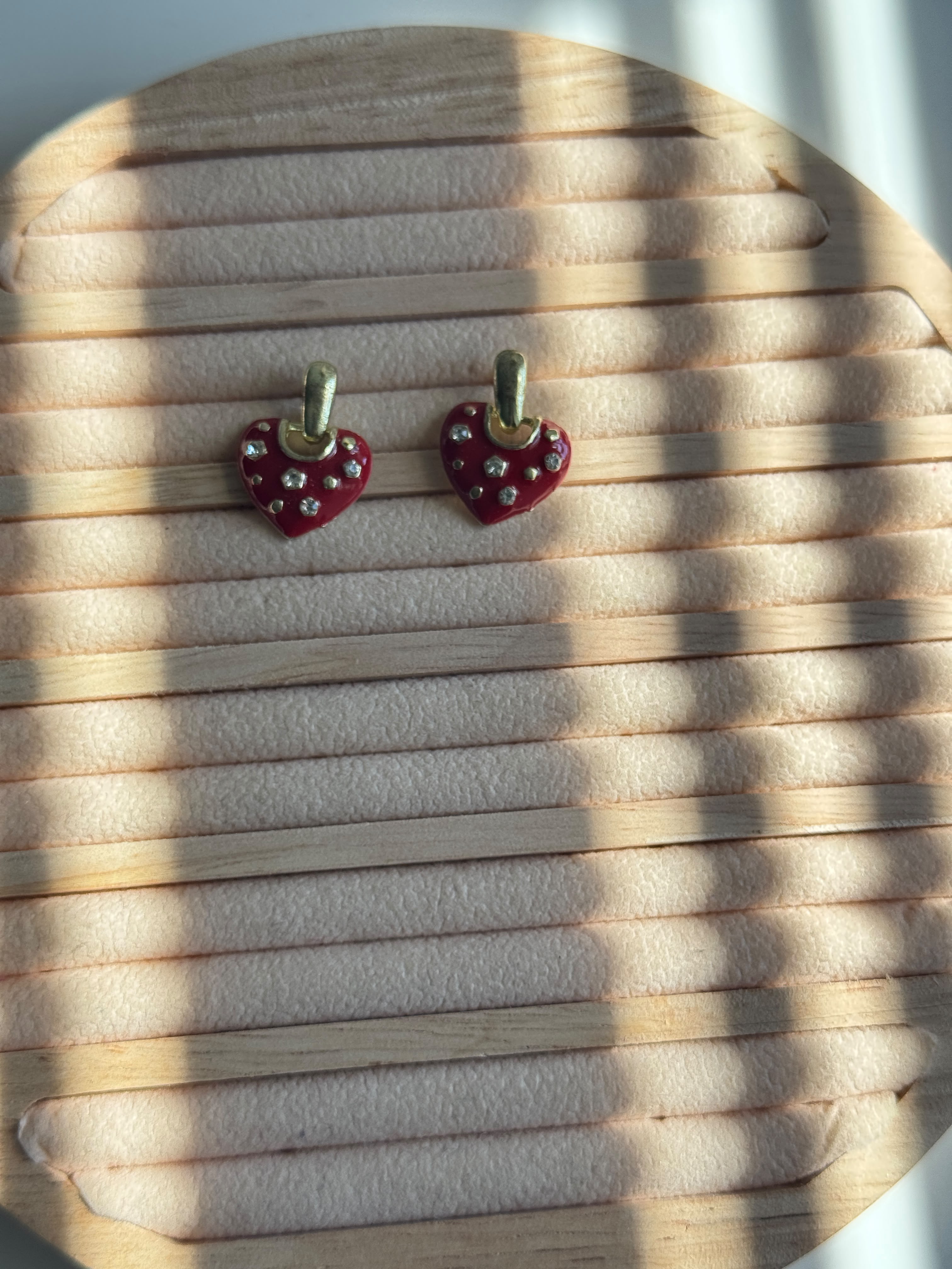 Red Enamel Heart Drop Earrings