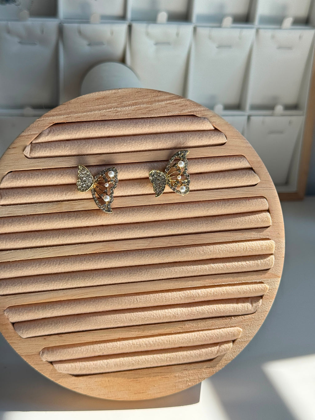 Crystal Butterfly Pearl Earrings