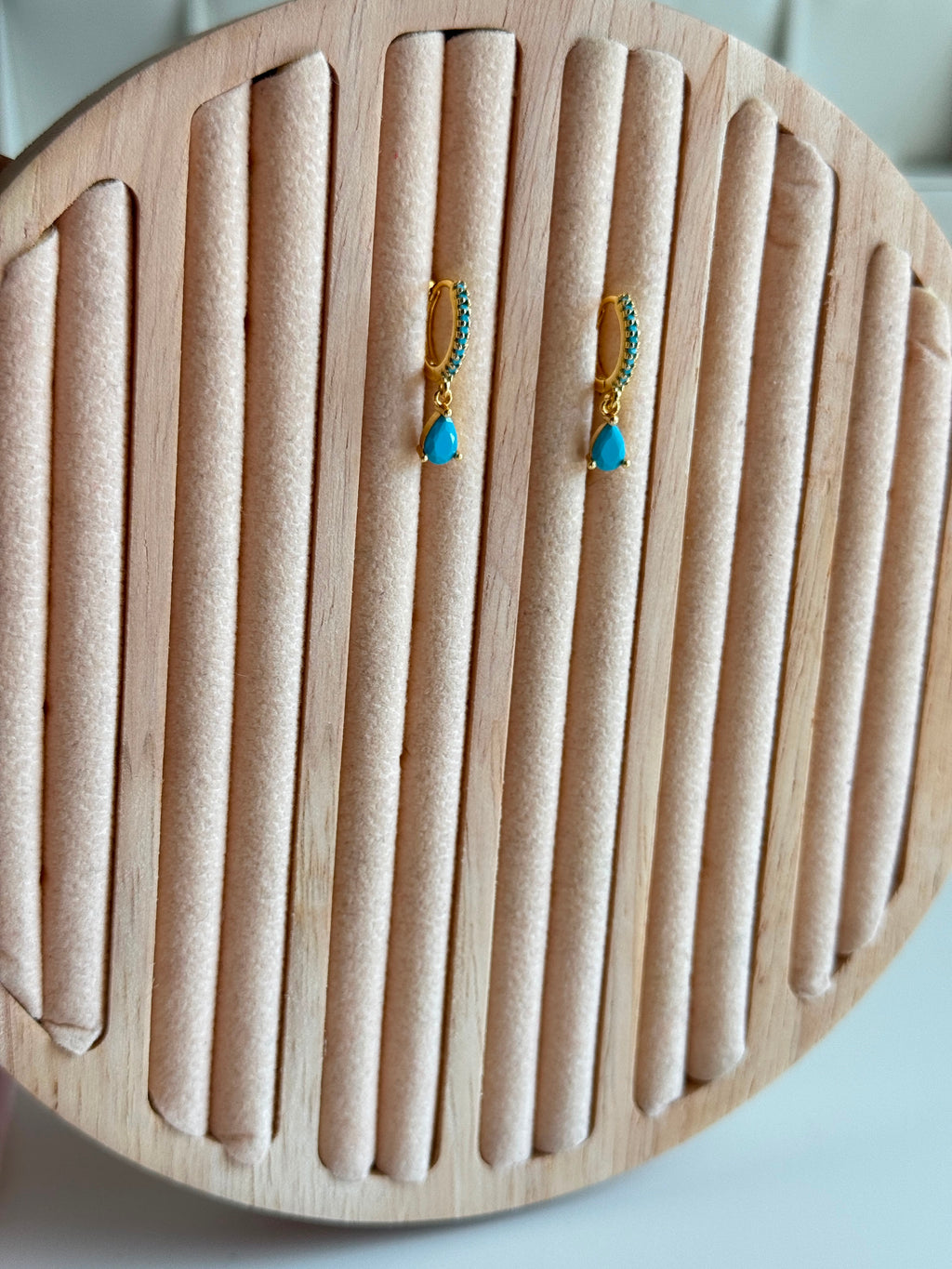 Gold-Plated Turquoise Teardrop Huggie Earrings