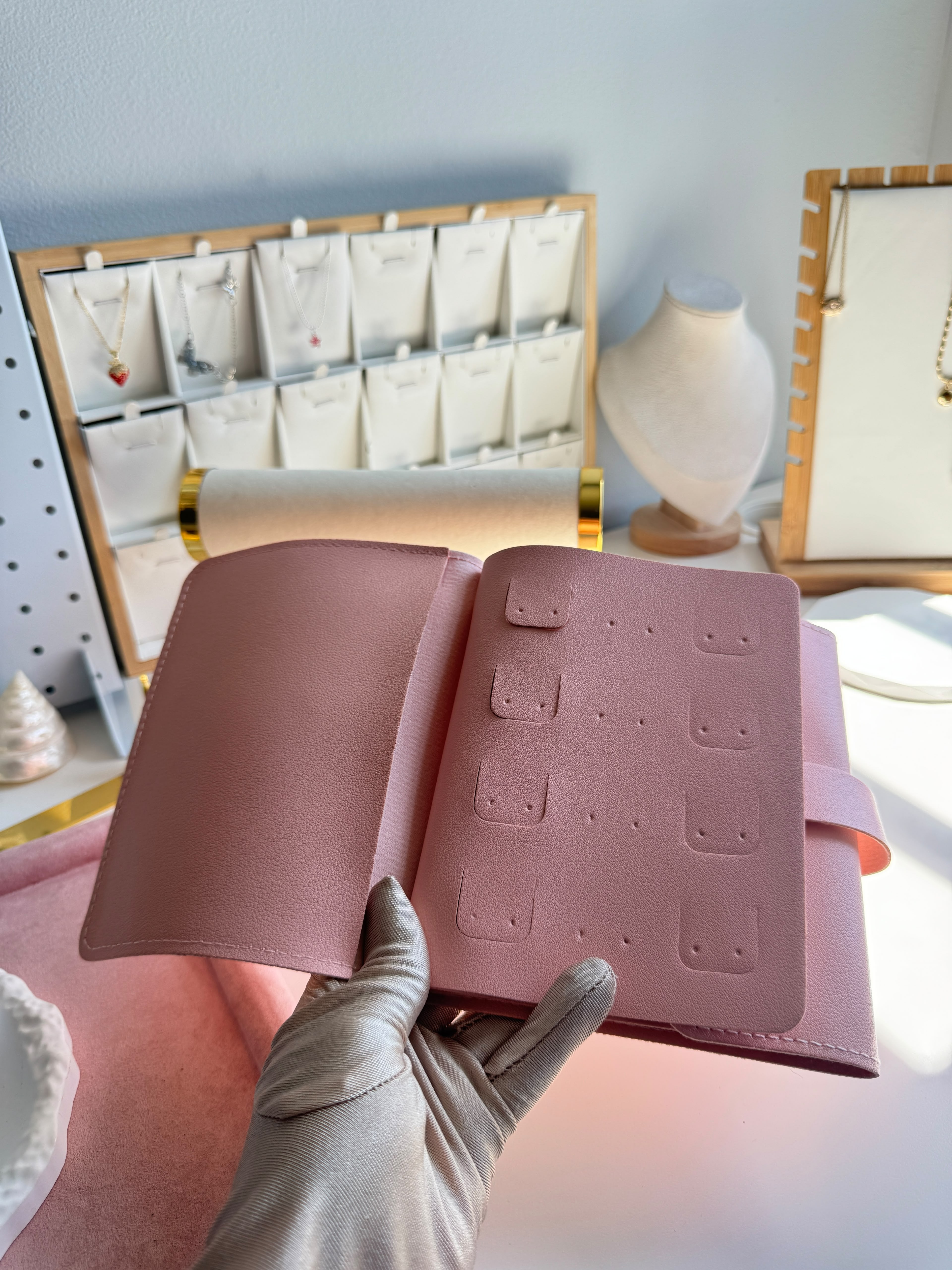 Blush Pink Vegan Leather Jewelry Roll