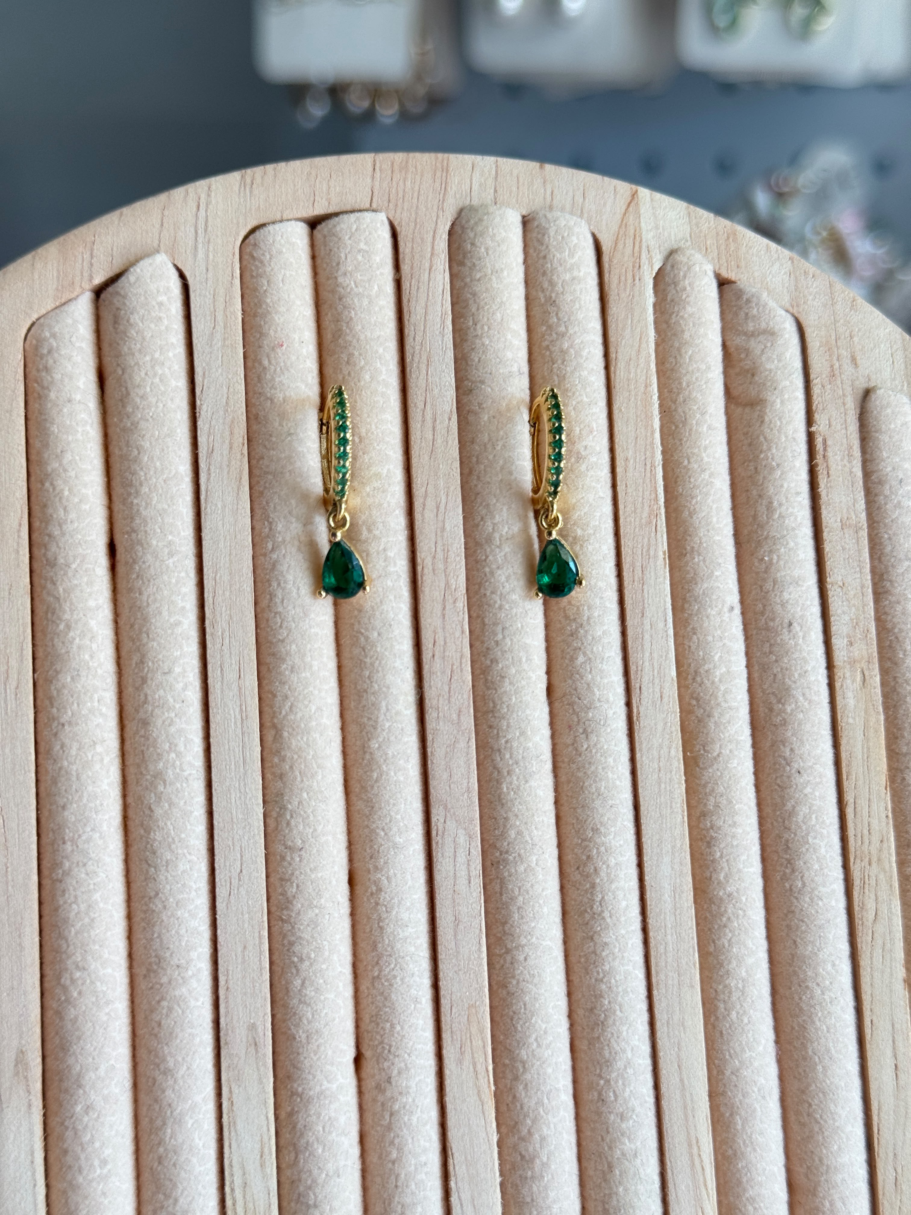 Emerald Teardrop Huggies