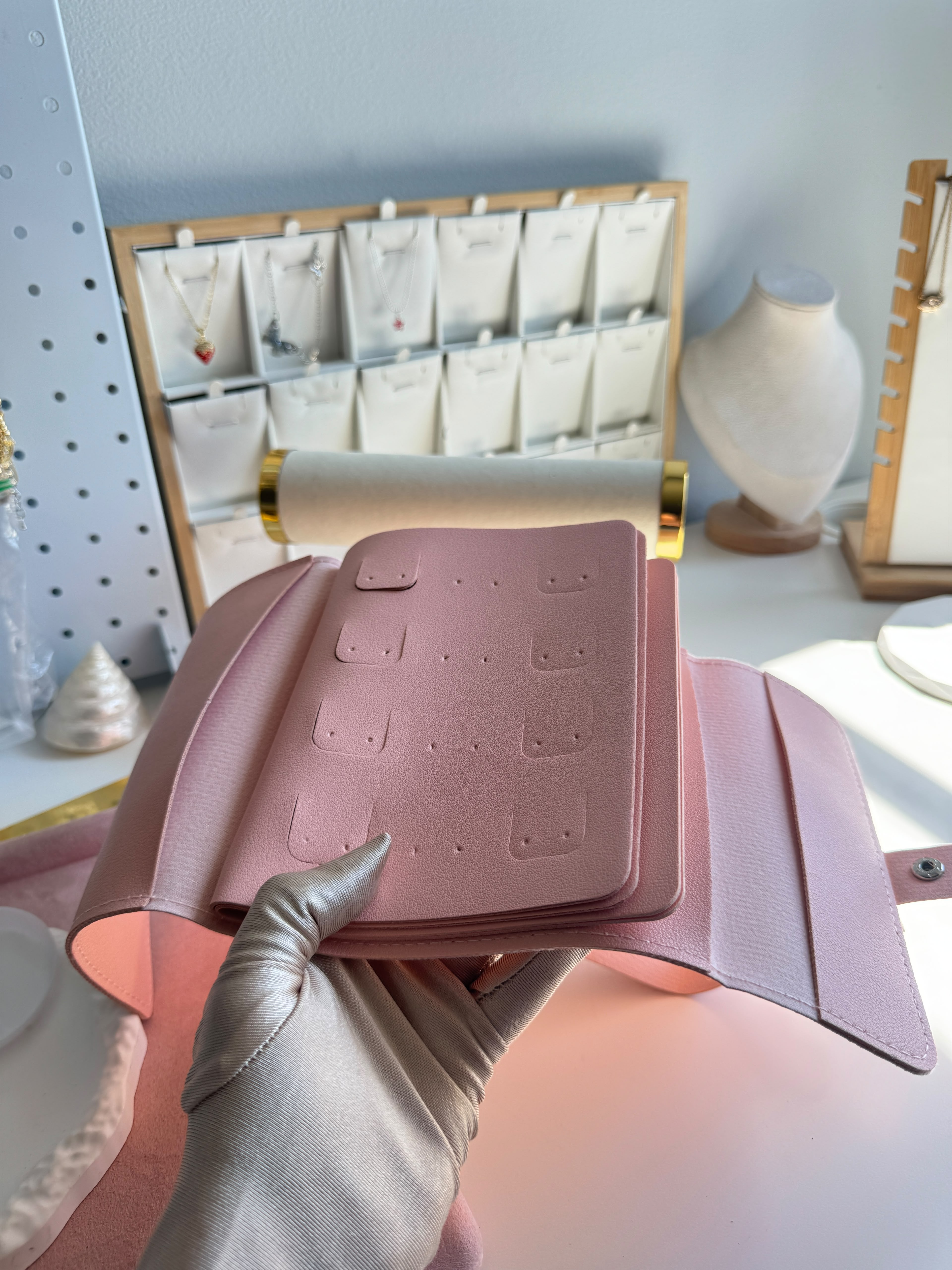 Blush Pink Vegan Leather Jewelry Roll
