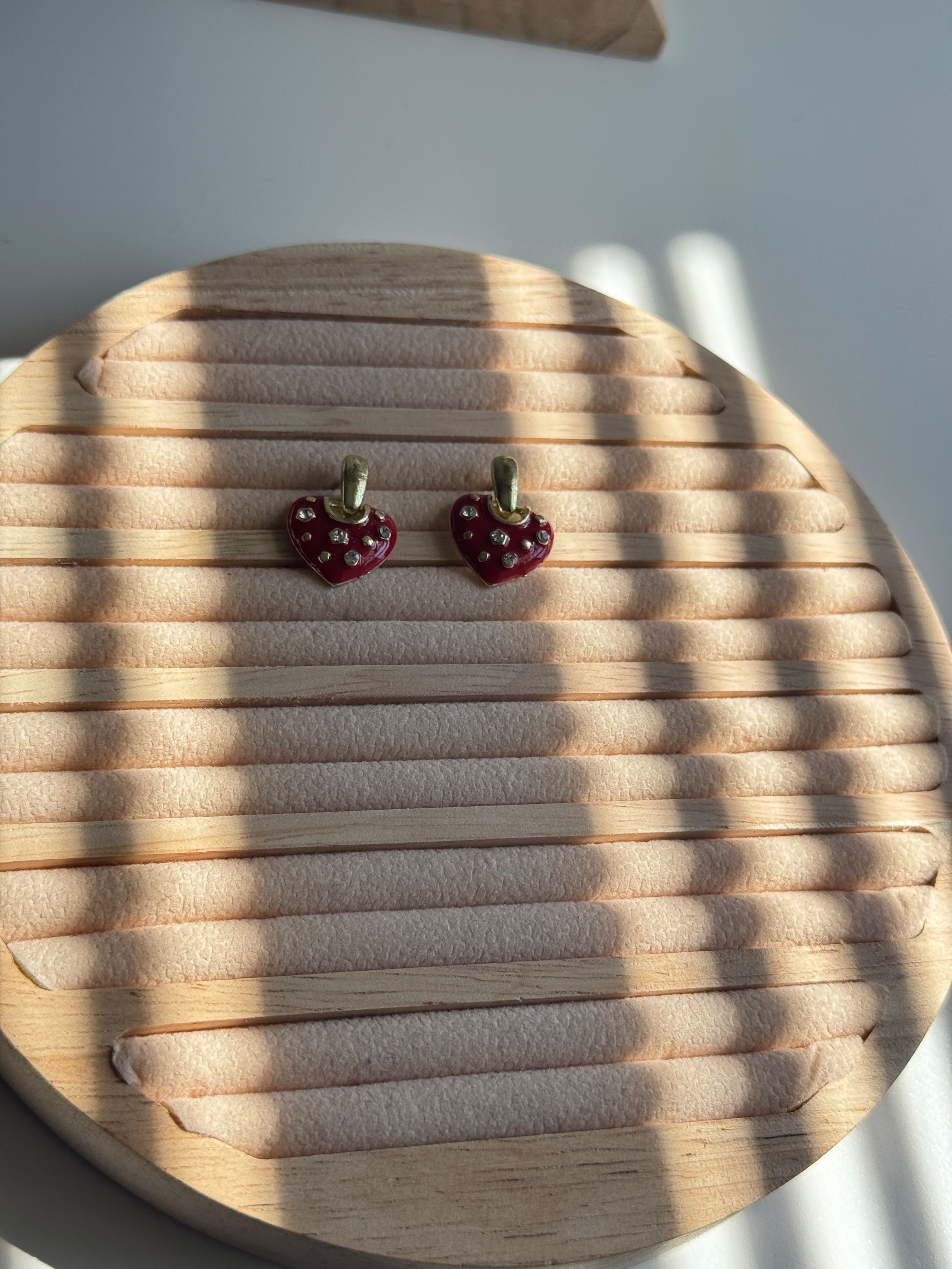 Red Enamel Heart Drop Earrings