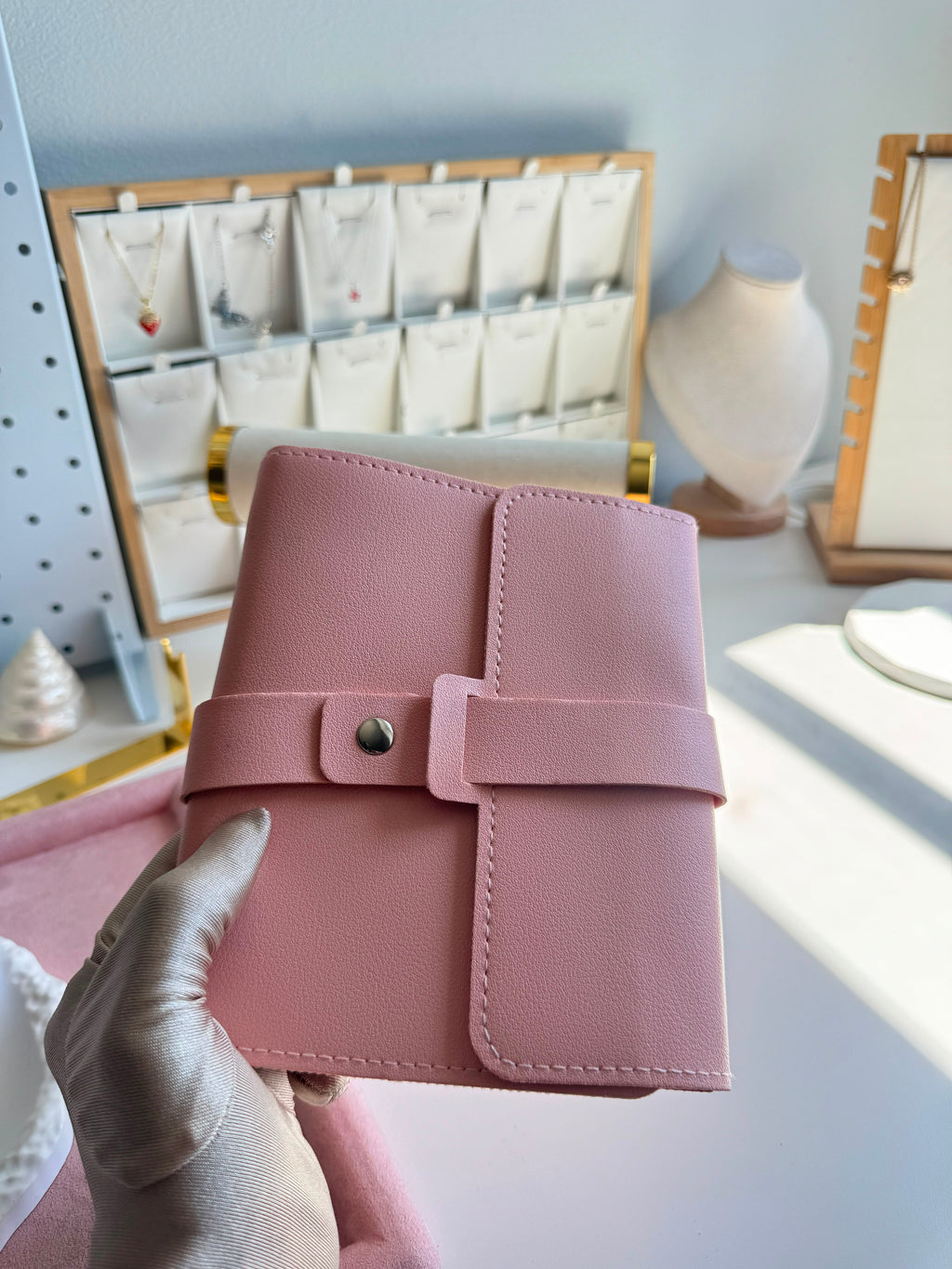Blush Pink Vegan Leather Jewelry Roll