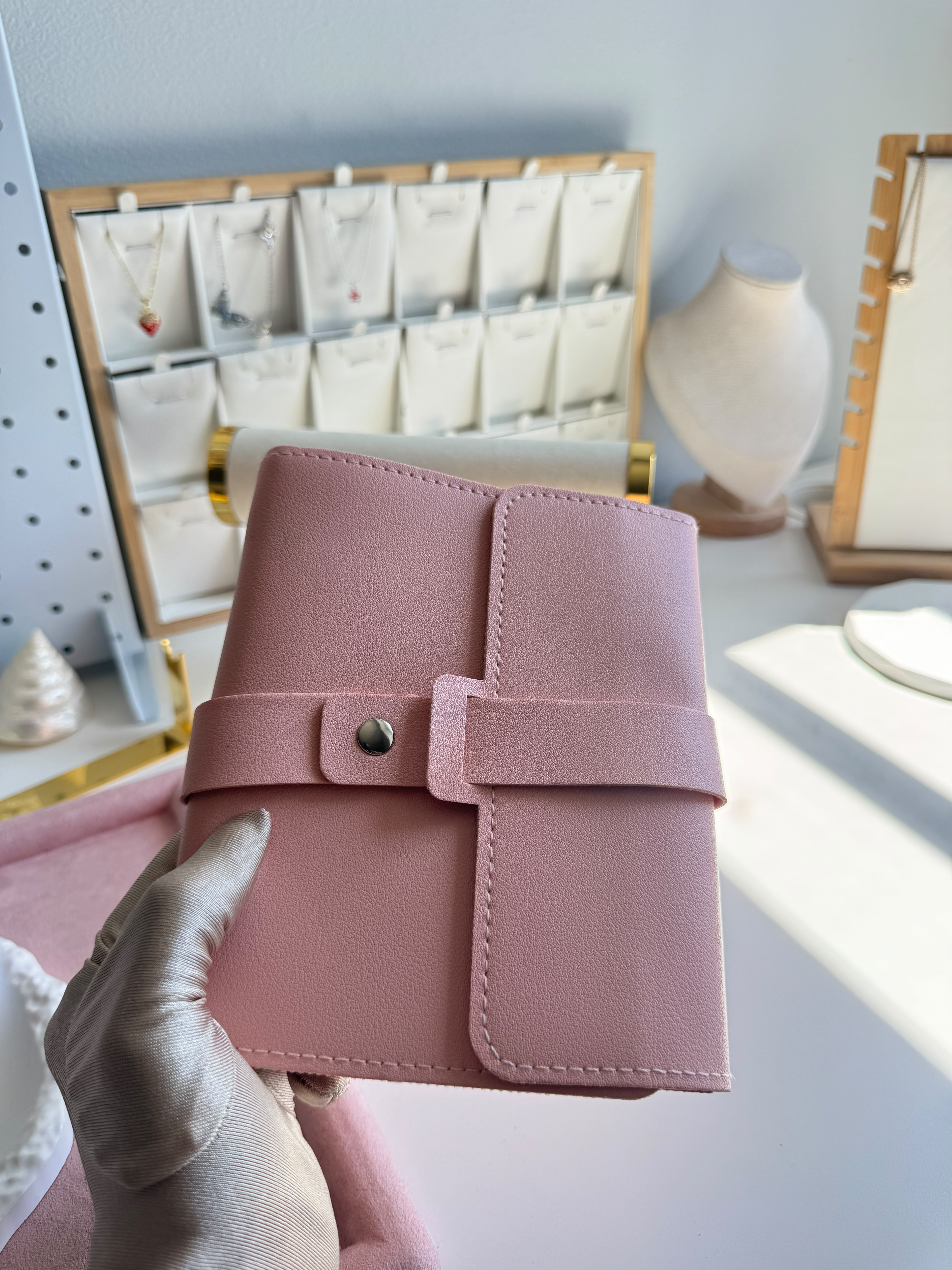 Blush Pink Vegan Leather Jewelry Roll