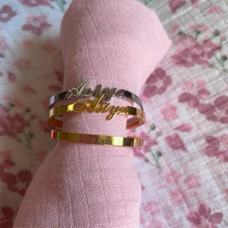 18K Gold Personalized Baby Bangle | Custom Newborn Gift / Engraved jewelry