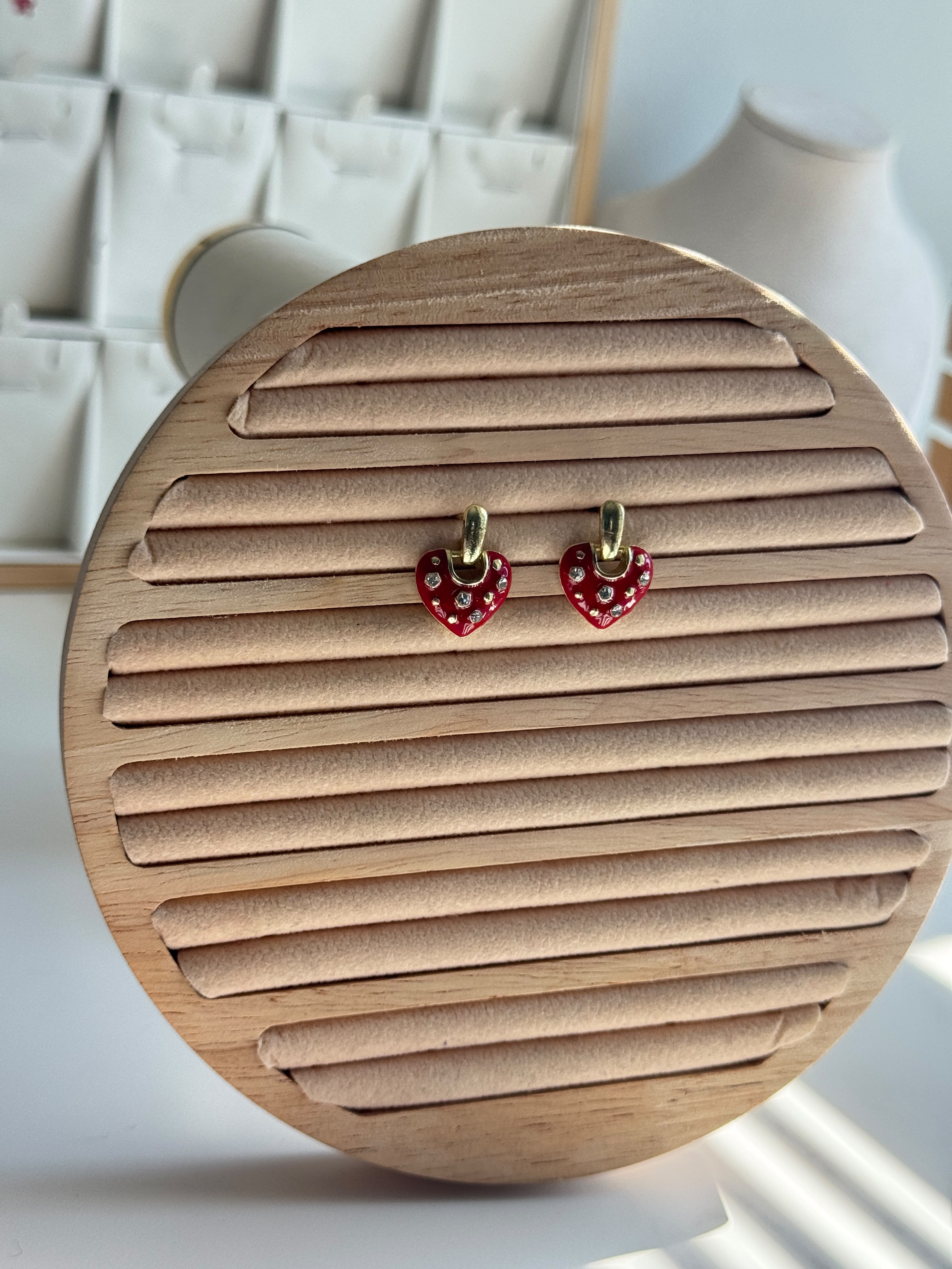 Red Enamel Heart Drop Earrings