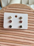 3-Pair Crystal Flower Studs
