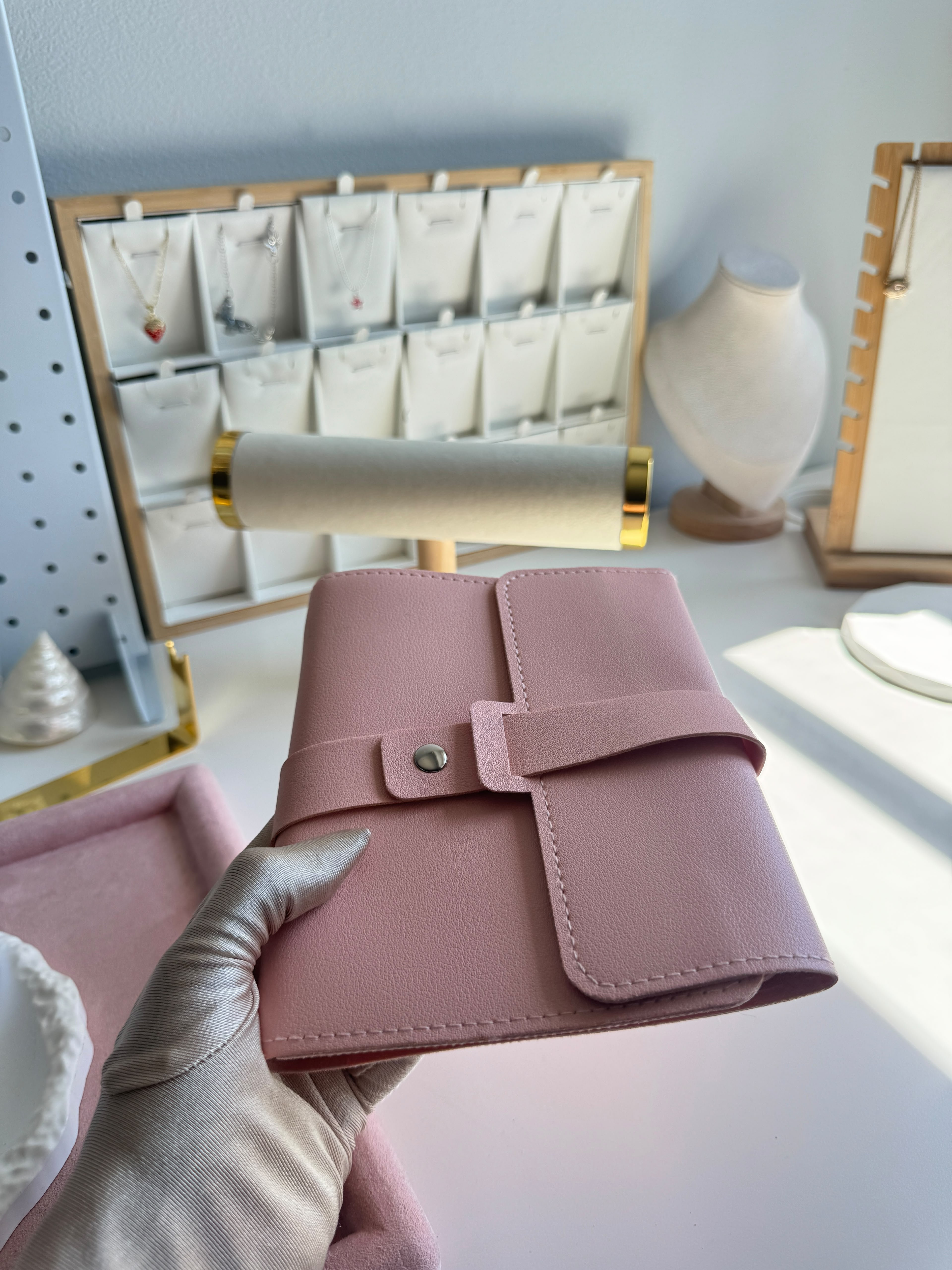 Blush Pink Vegan Leather Jewelry Roll