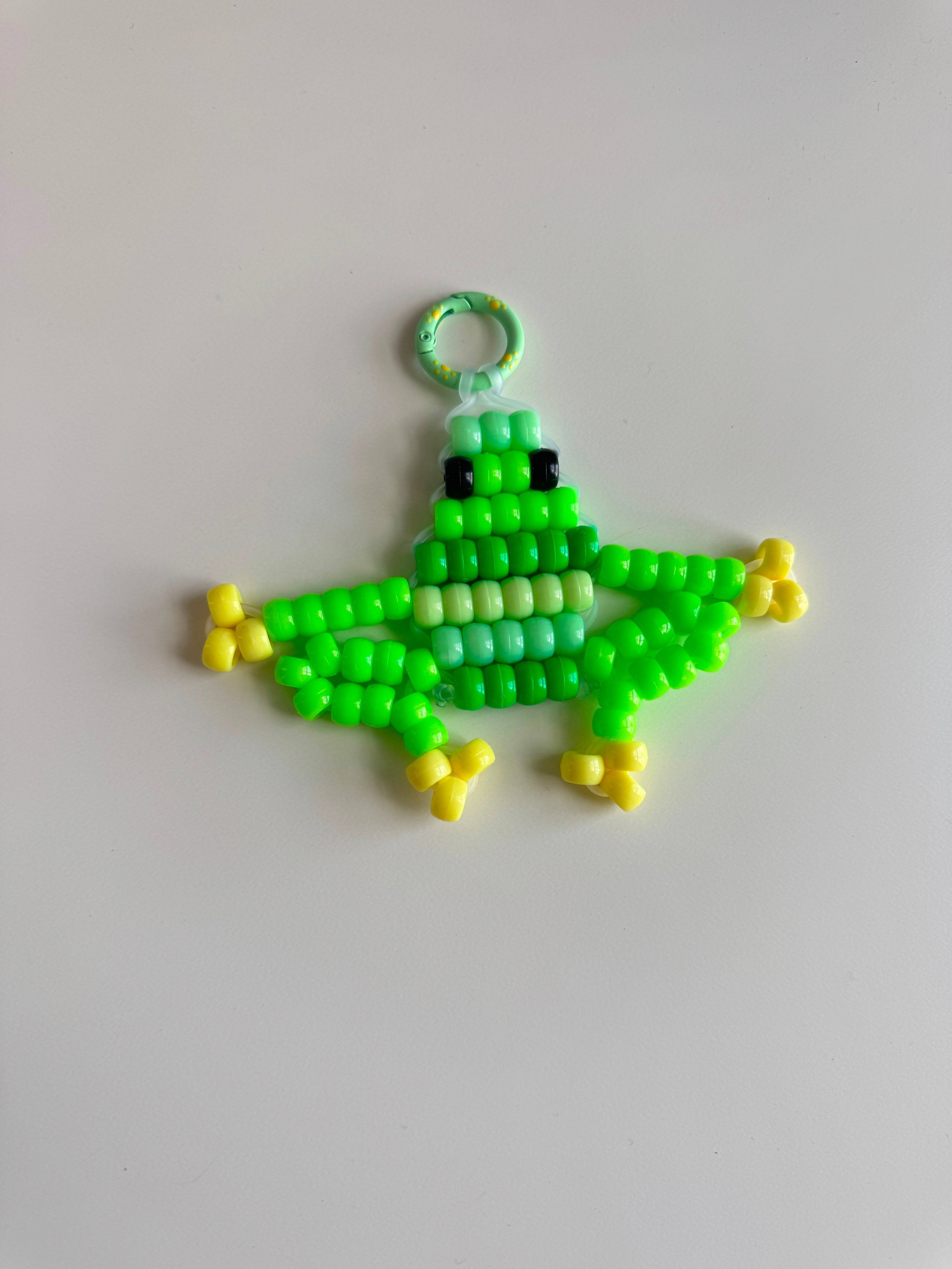 Green Frog Pony Bead Keychain