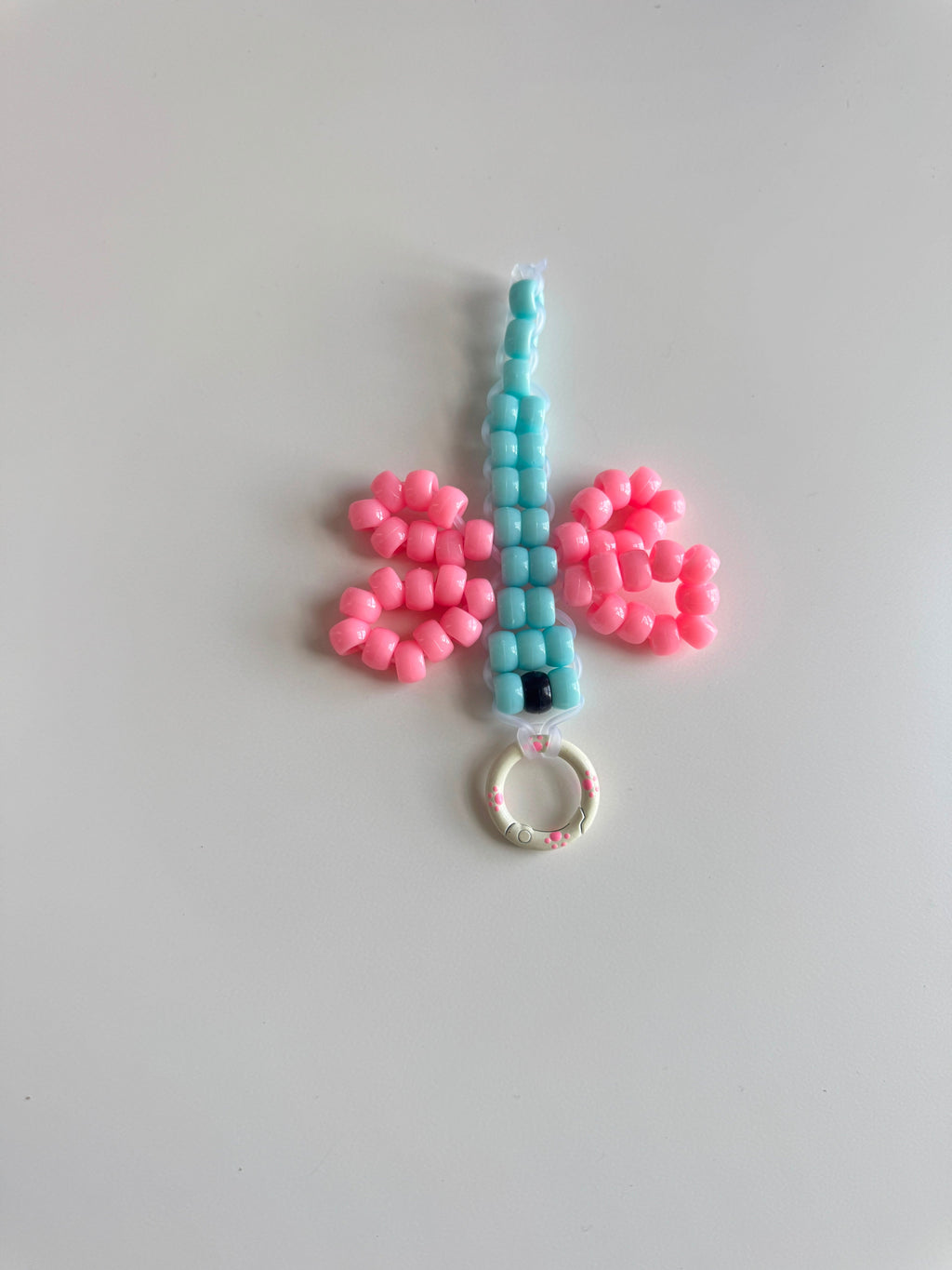Pink Dragonfly Pony Bead Keychain