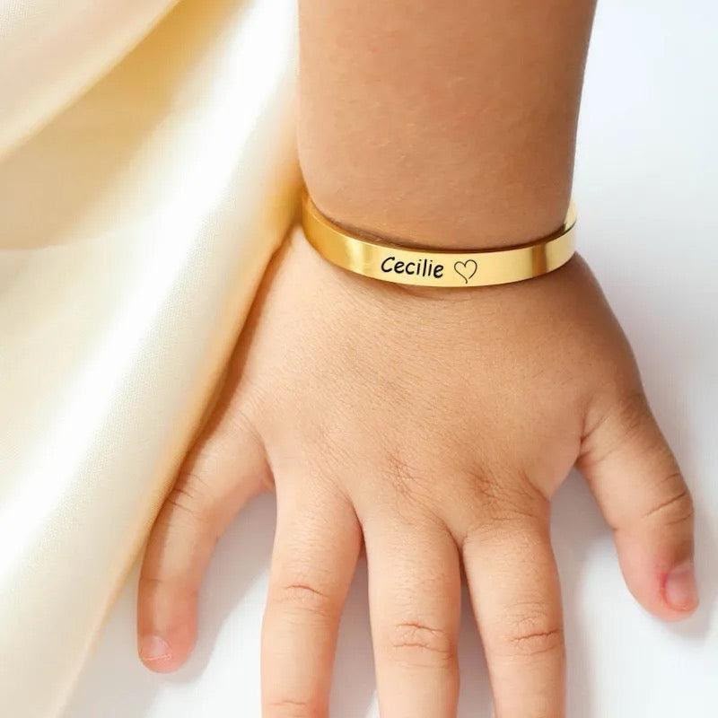 18K Gold Personalized Baby Bangle | Custom Newborn Gift / Engraved jewelry