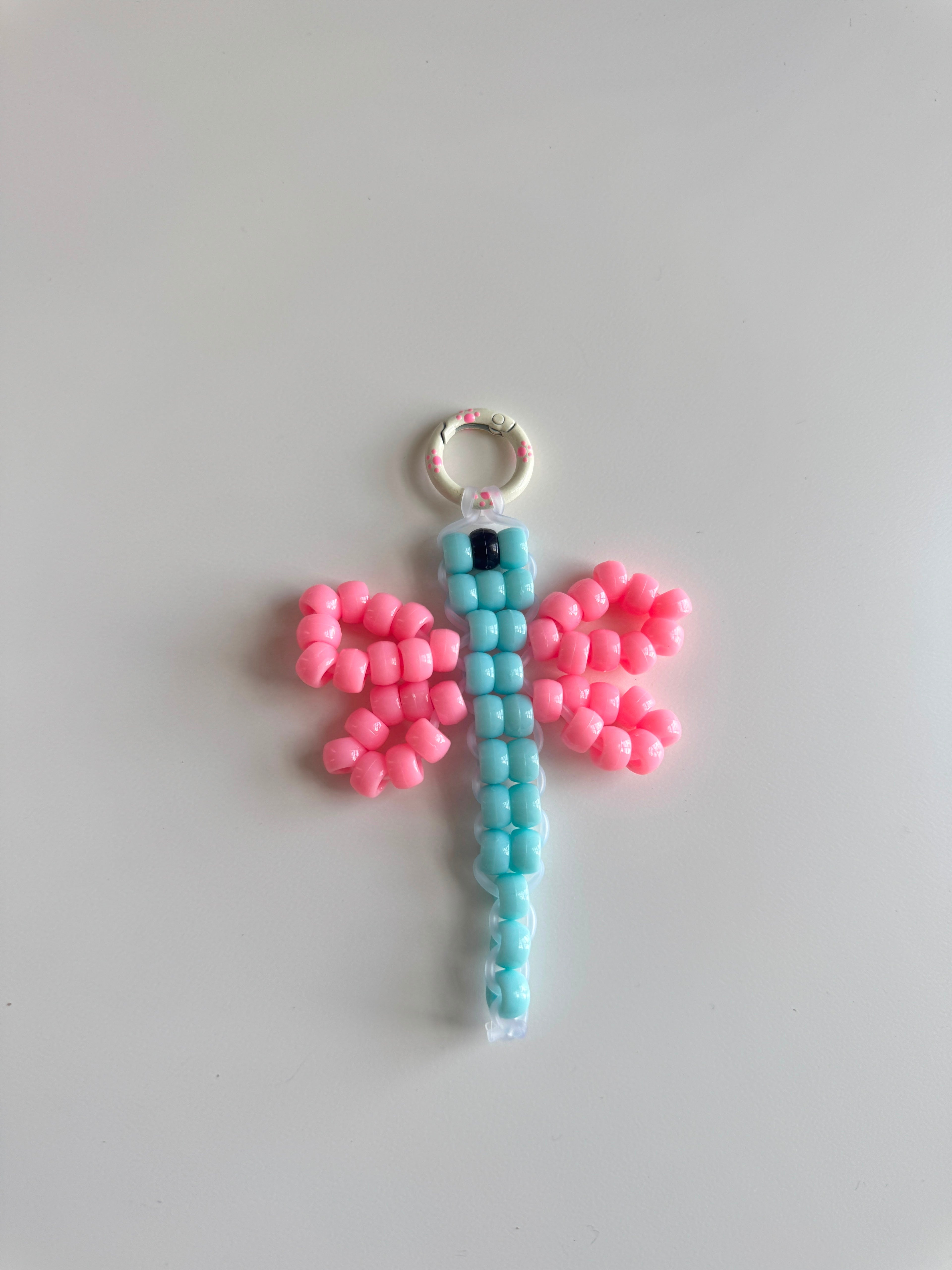 Pink Dragonfly Pony Bead Keychain