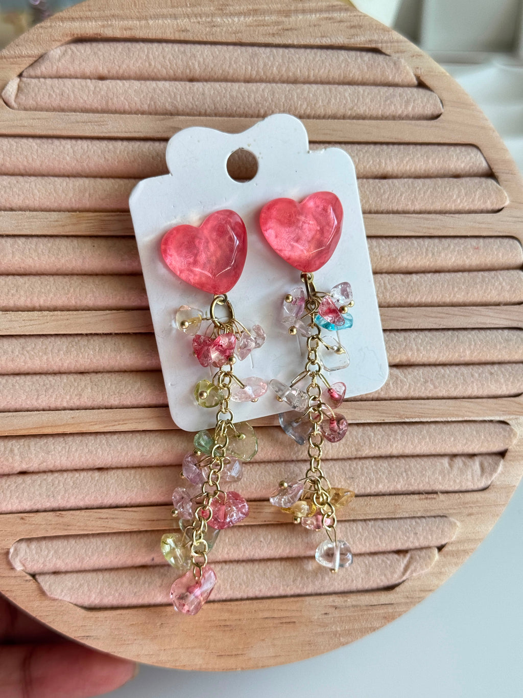 Colorful Heart Crystal tassel Earrings