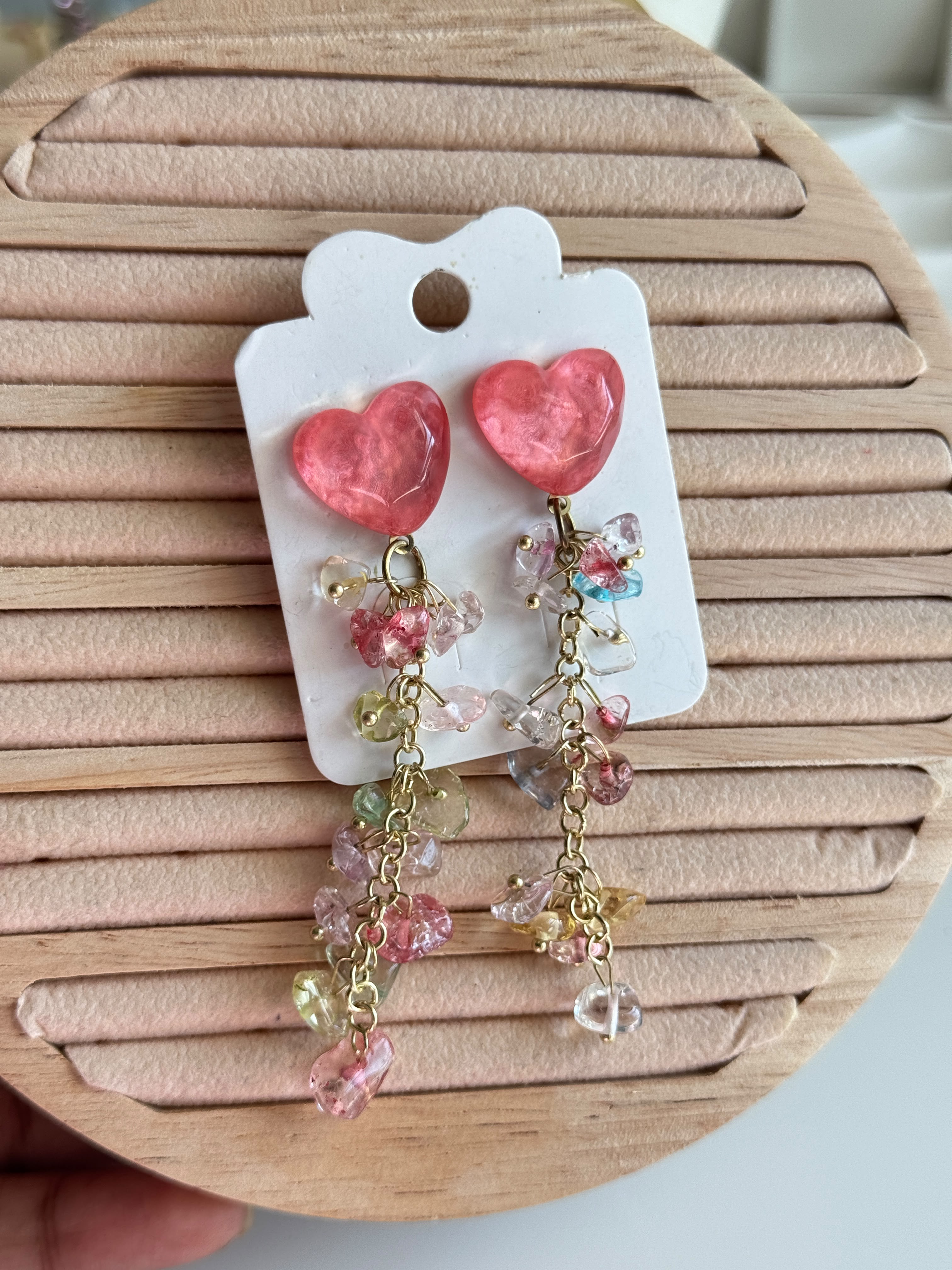 Colorful Heart Crystal tassel Earrings