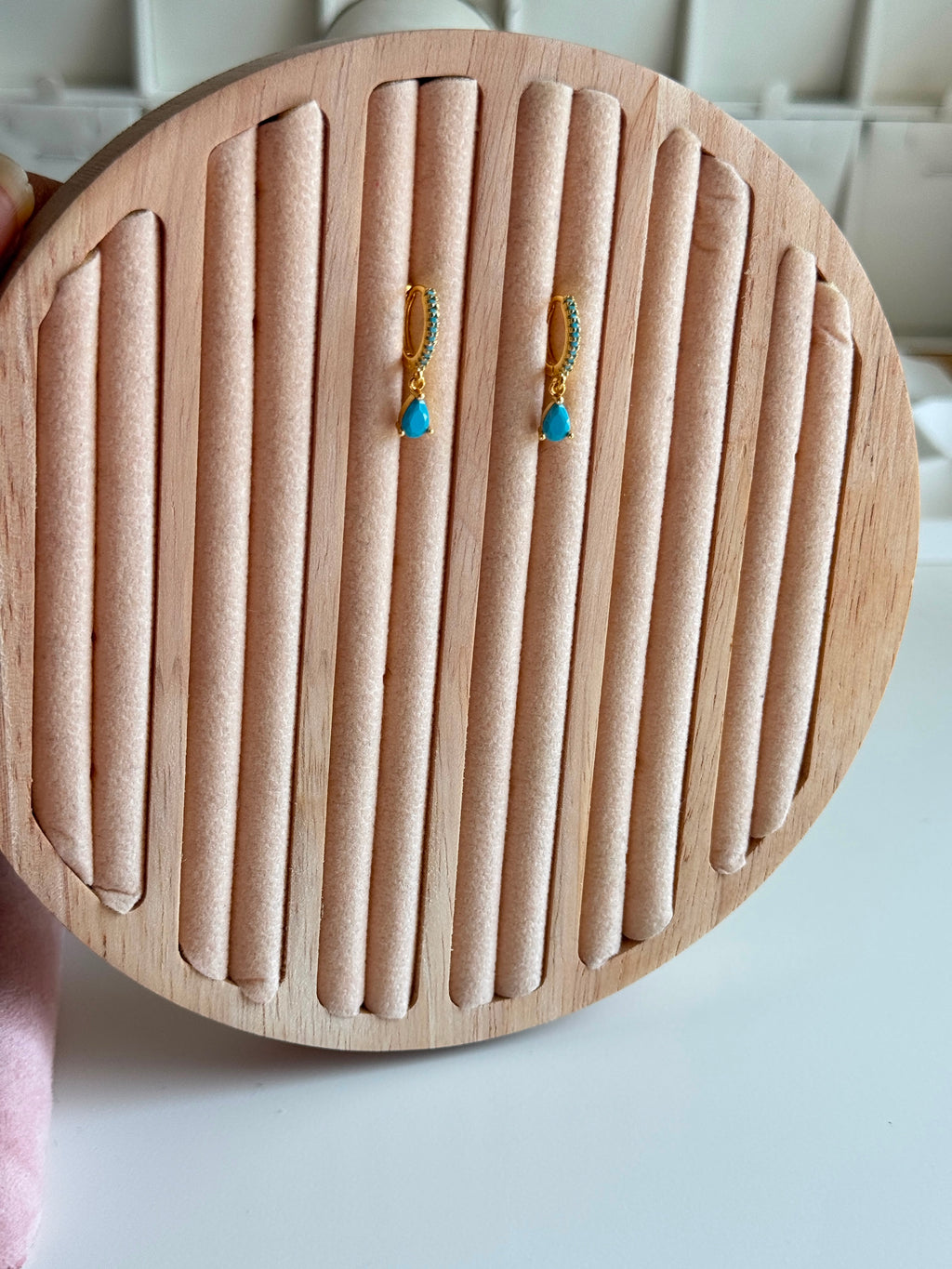 Gold-Plated Turquoise Teardrop Huggie Earrings