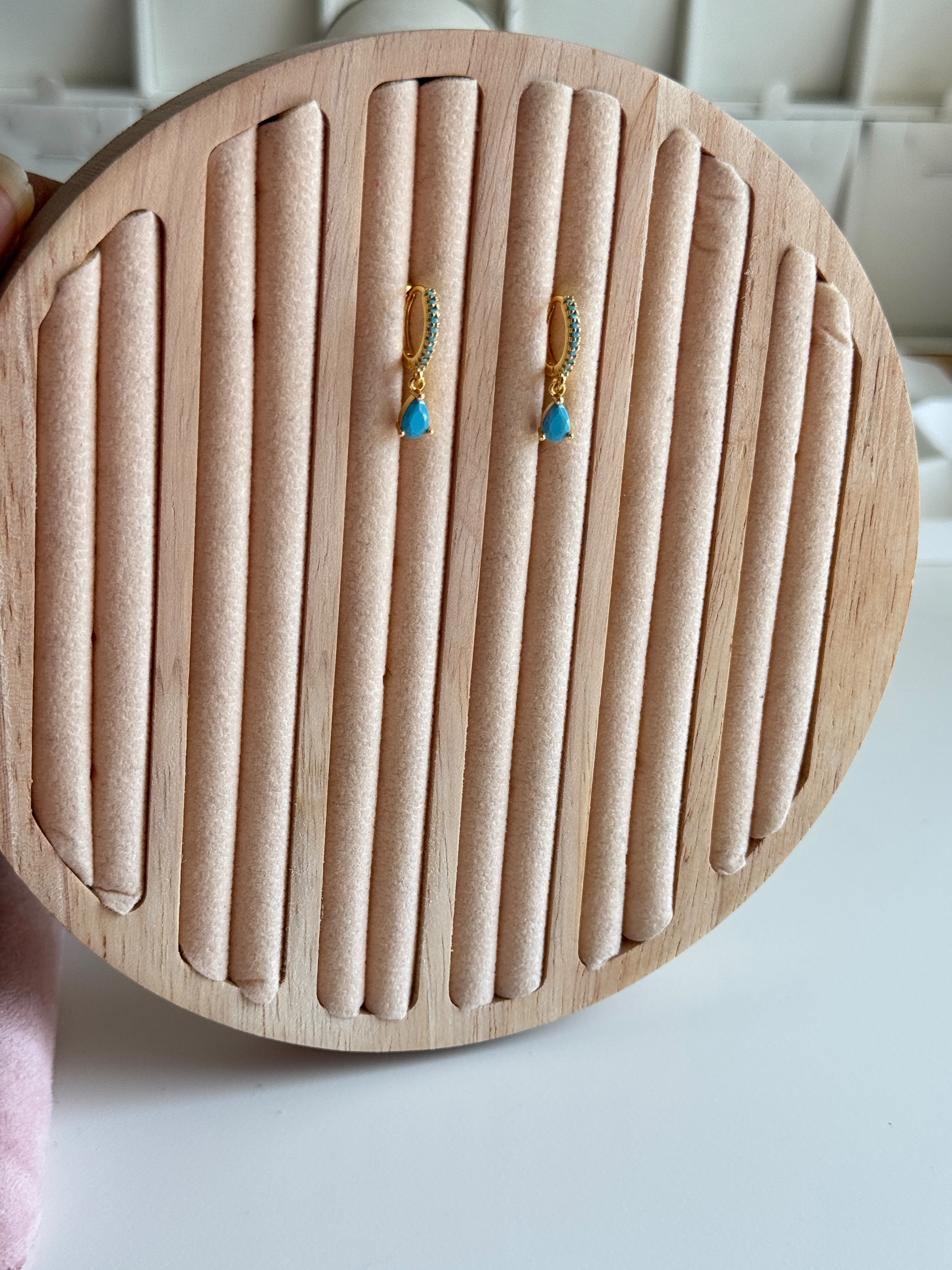Gold-Plated Turquoise Teardrop Huggie Earrings