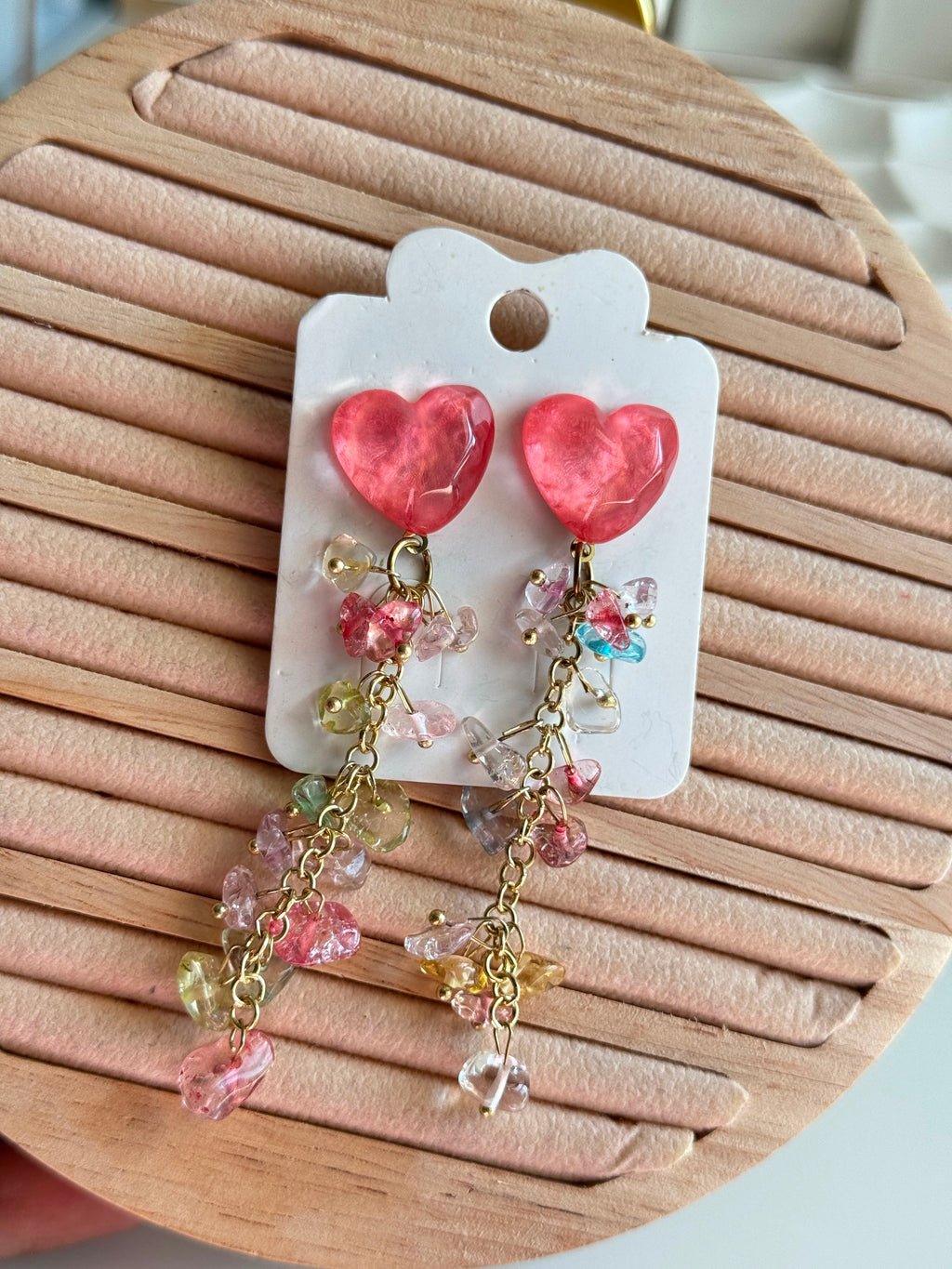 Colorful Heart Crystal tassel Earrings