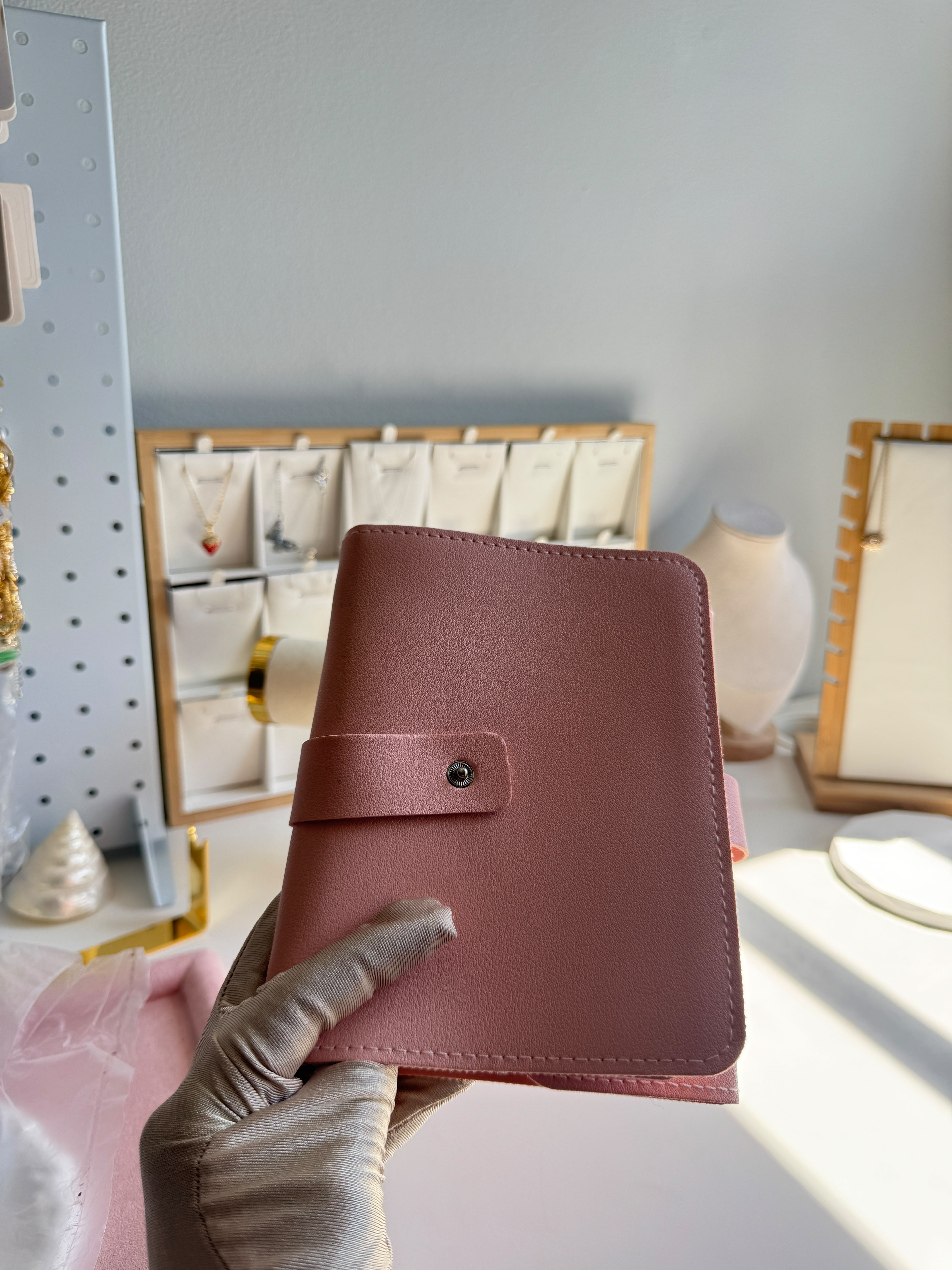 Blush Pink Vegan Leather Jewelry Roll