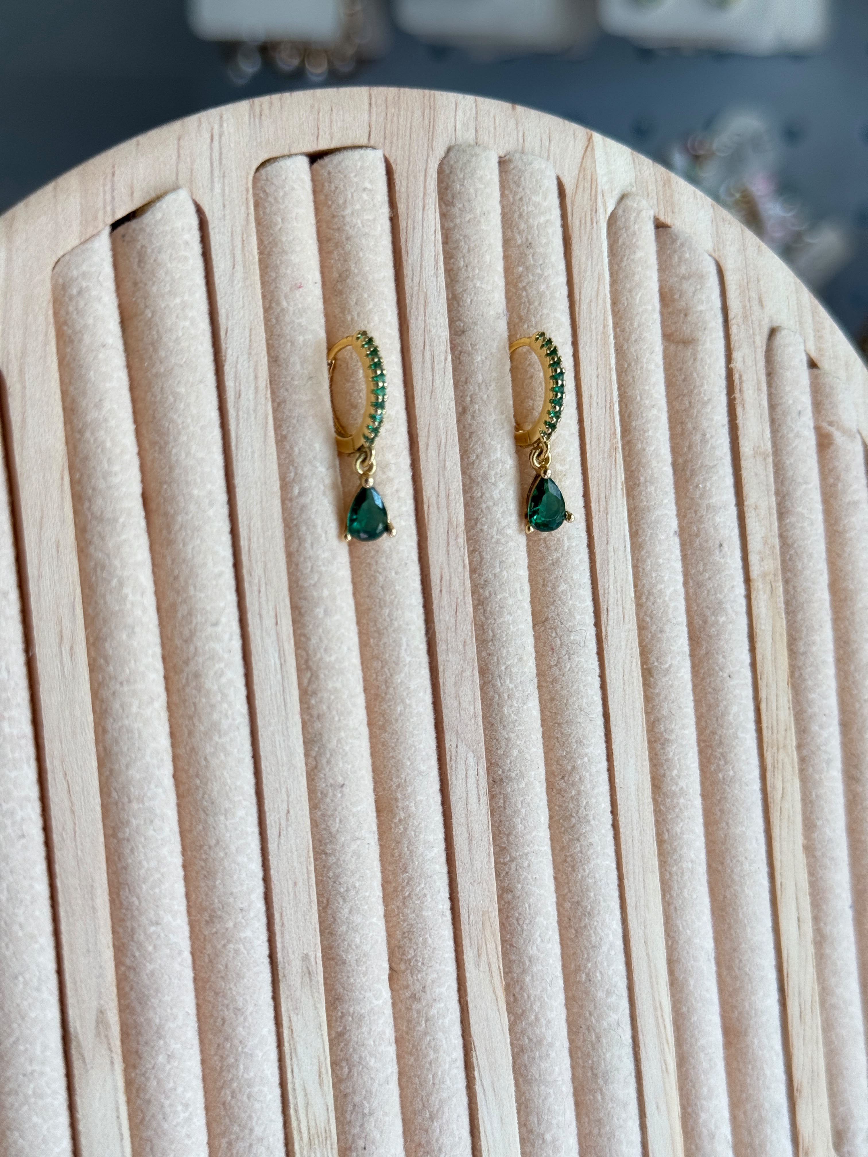 Emerald Teardrop Huggies