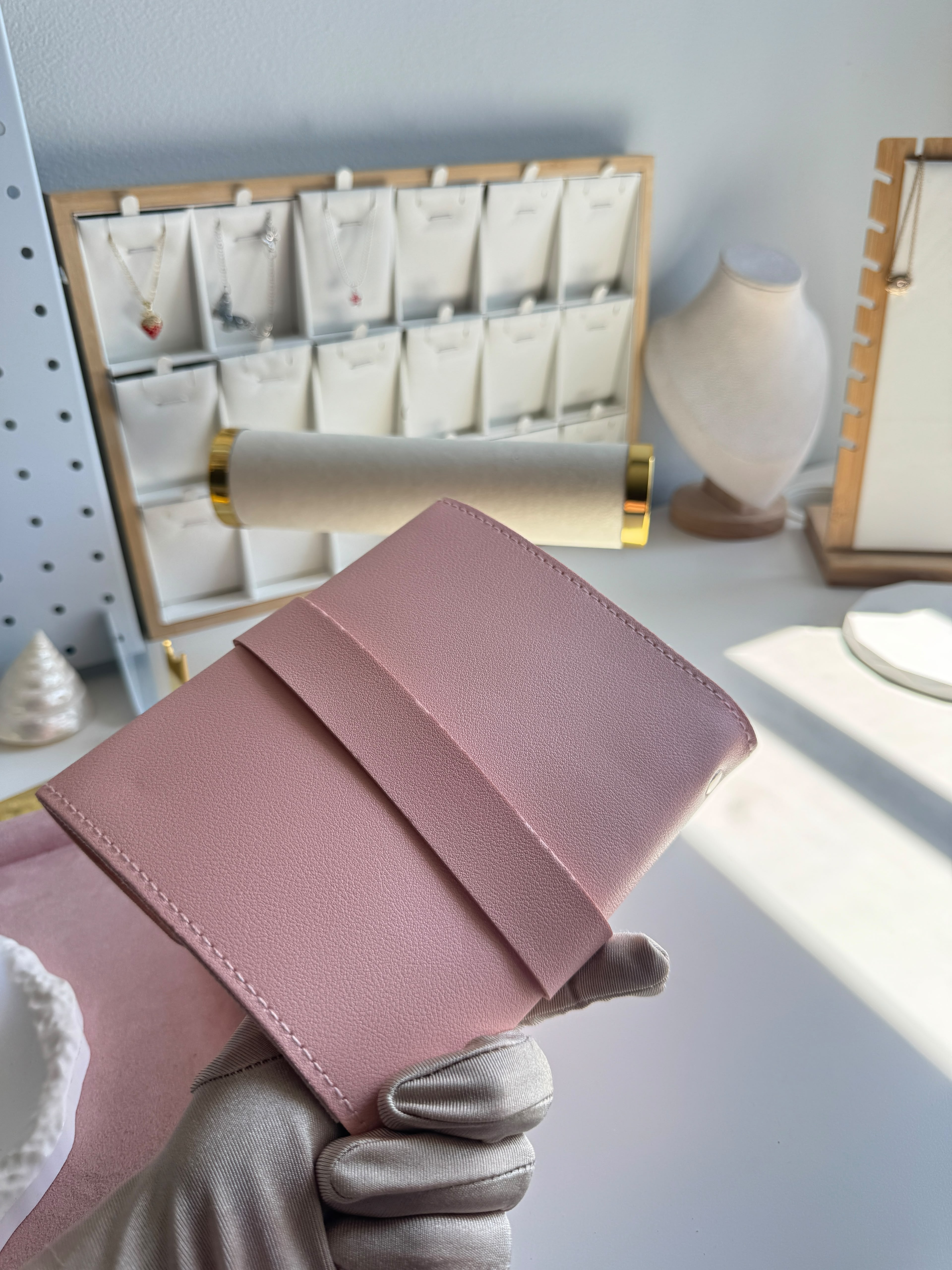 Blush Pink Vegan Leather Jewelry Roll