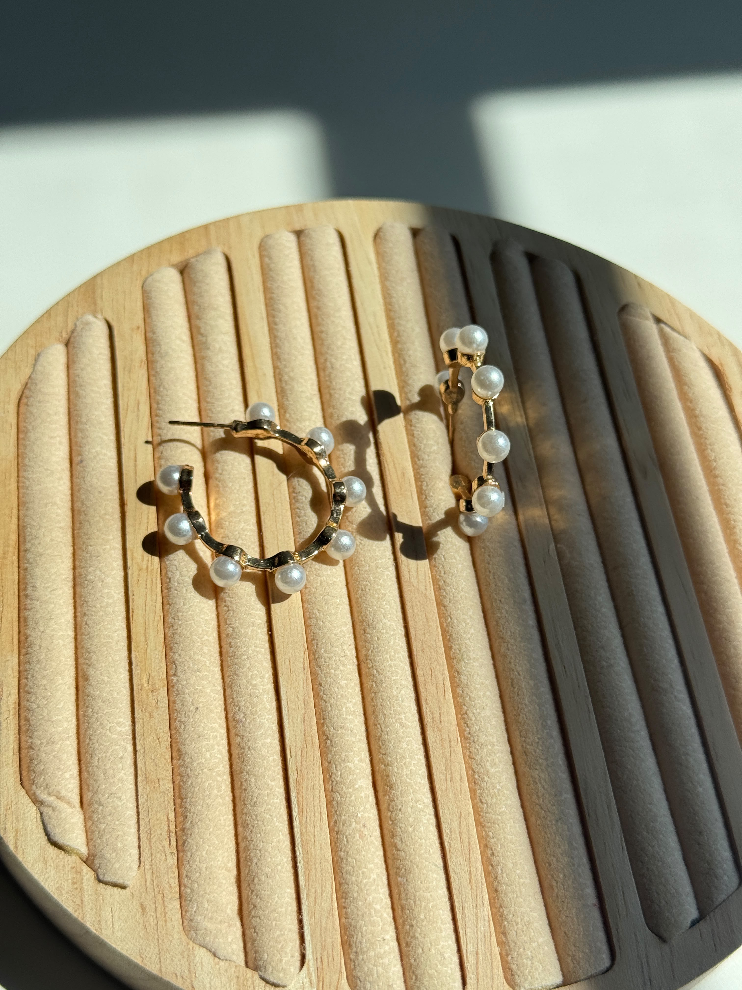 Gold & Pearl cascade Hoop Earrings